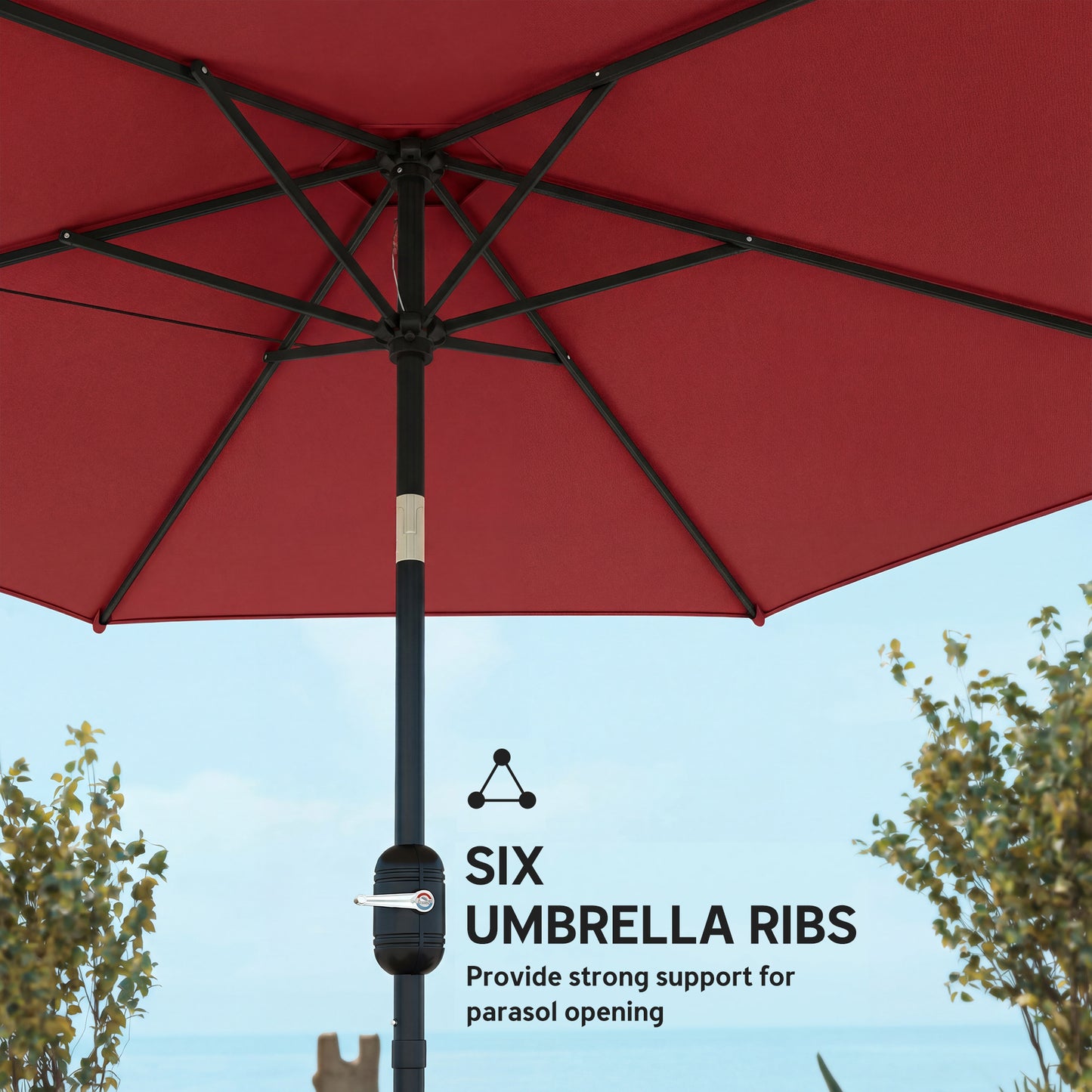 Outsunny 2.6 m Garden Parasol Umbrella With Aluminium Pole Tilt And Crank Vent Wine Red Outdoor Patio Shade