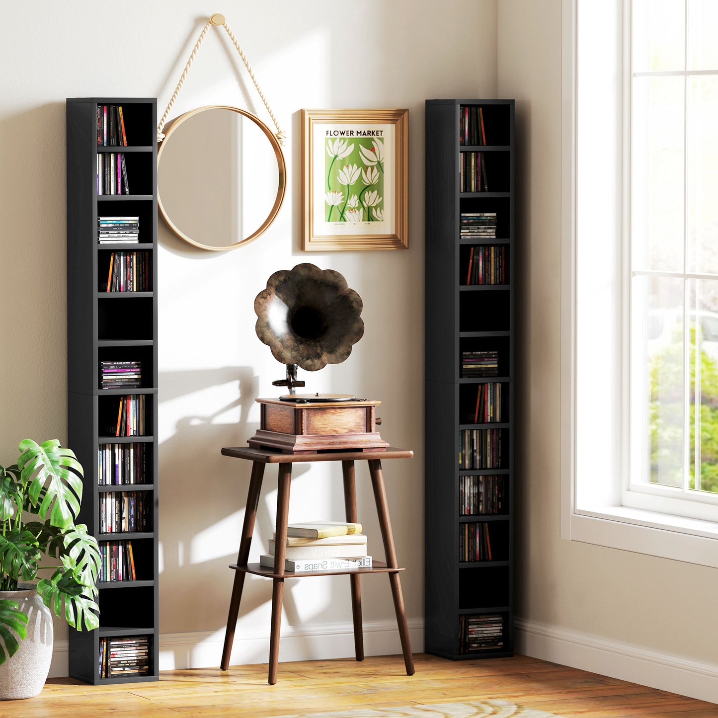 HOMCOM 204 CD Tall Narrow Media Storage Tower Black Space Saving 12 Tier Anti Tip CD Rack