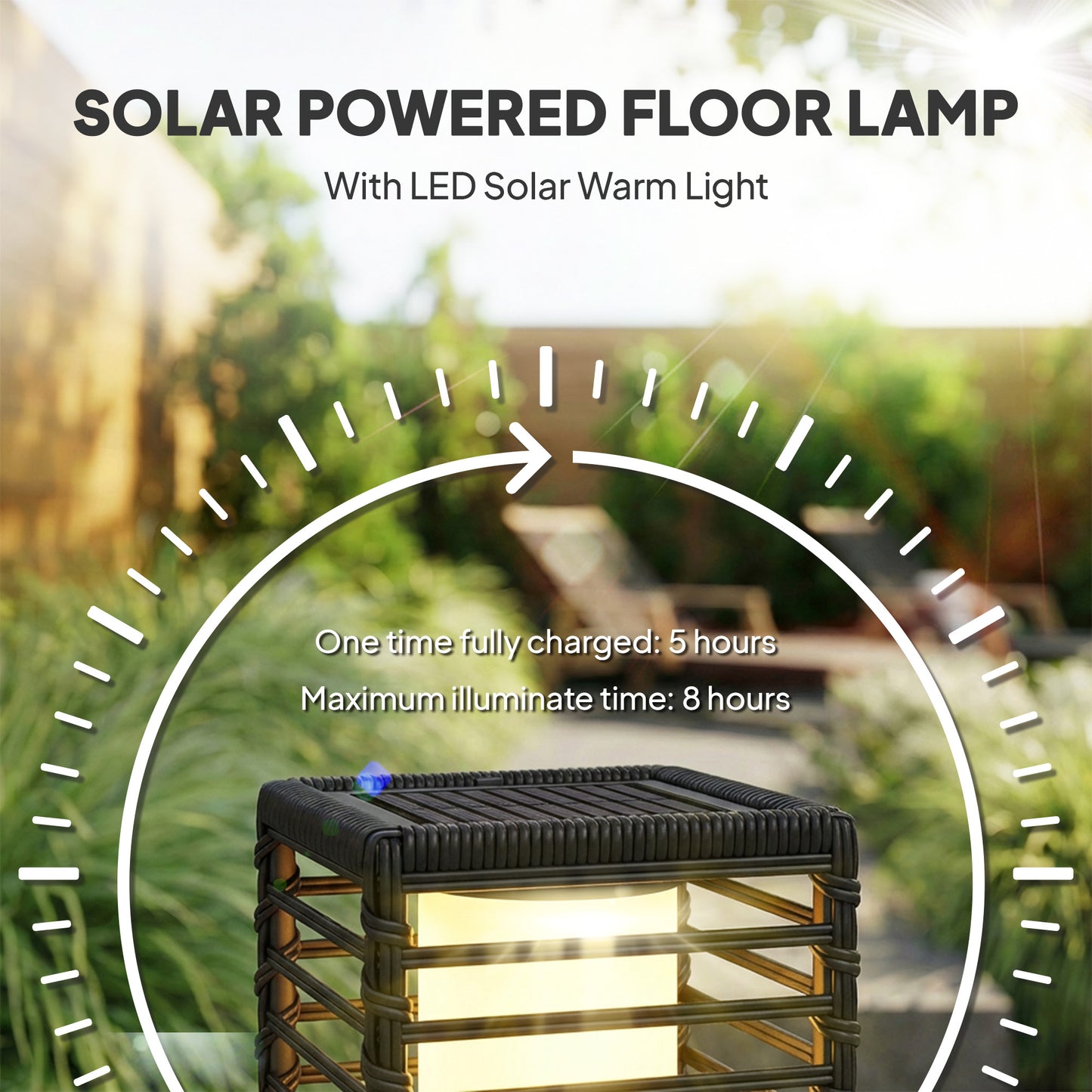 Outsunny 68 Cm Solar Rattan Floor Lamp For Garden Outdoor IP44 Waterproof Auto On Off LEDs Black