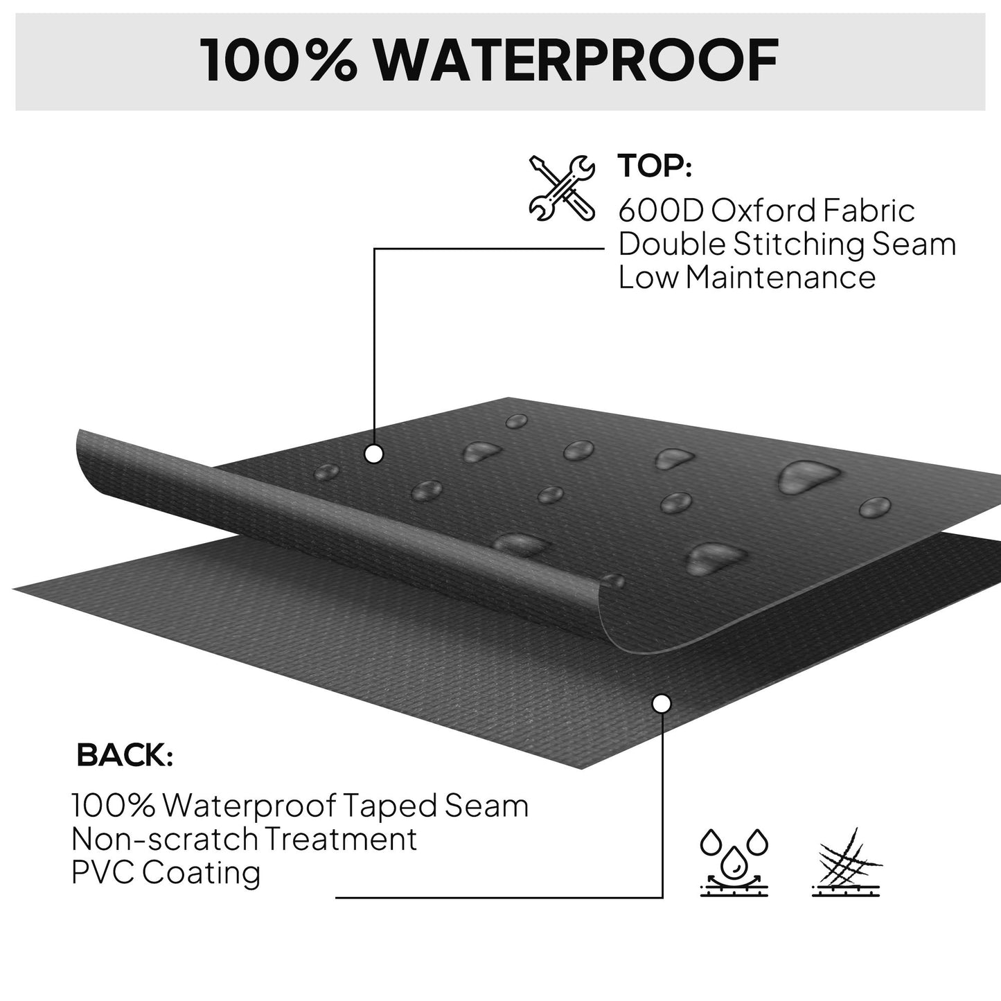 Outsunny 600D Oxford Furniture Sofa Cover Waterproof UV Resistant Rattan Lounger Cover 275L x 205W x 90Hcm Black