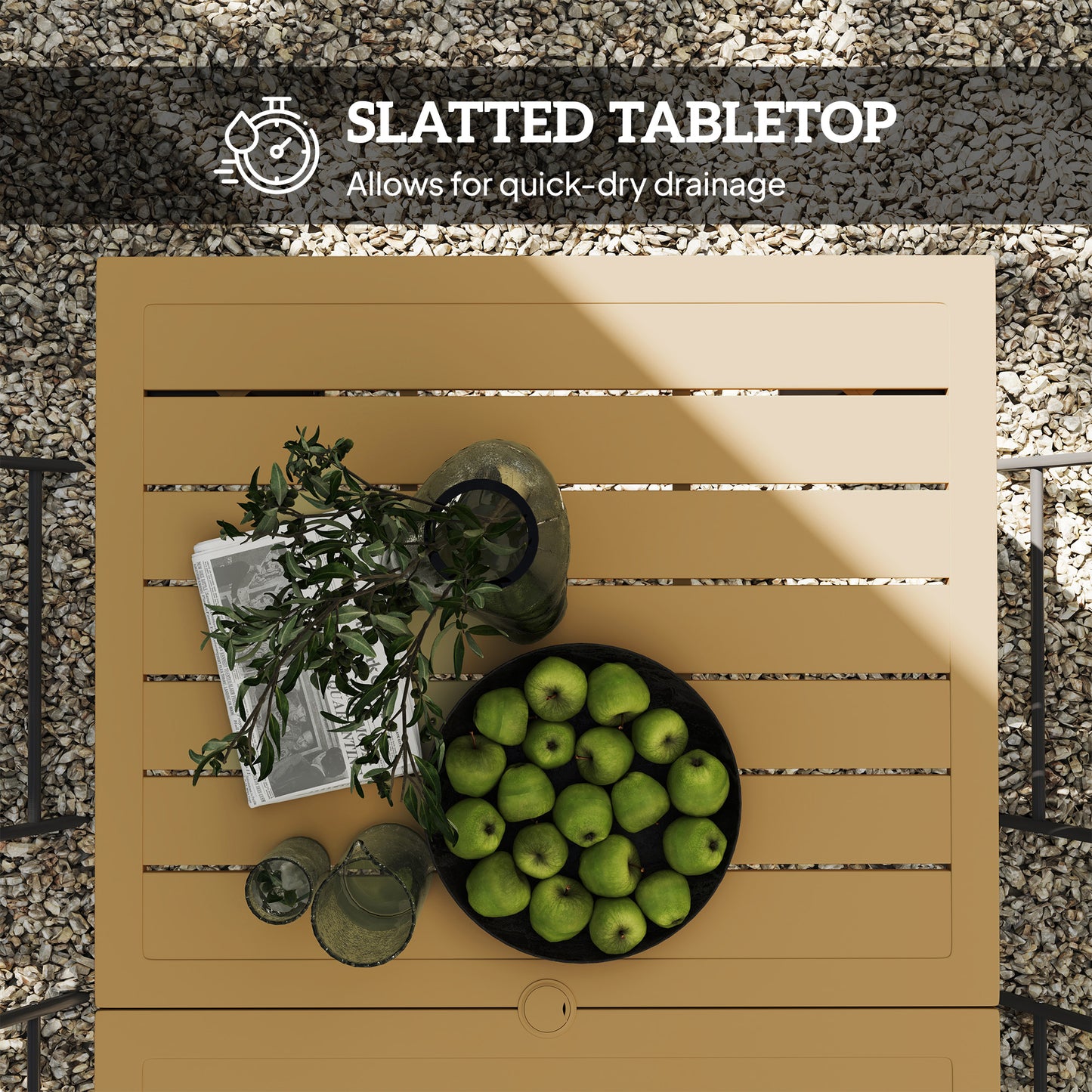 Outsunny Outdoor Rectangle Garden Dining Table For Six With Parasol Hole Slatted Metal Top And Steel Frame Brown