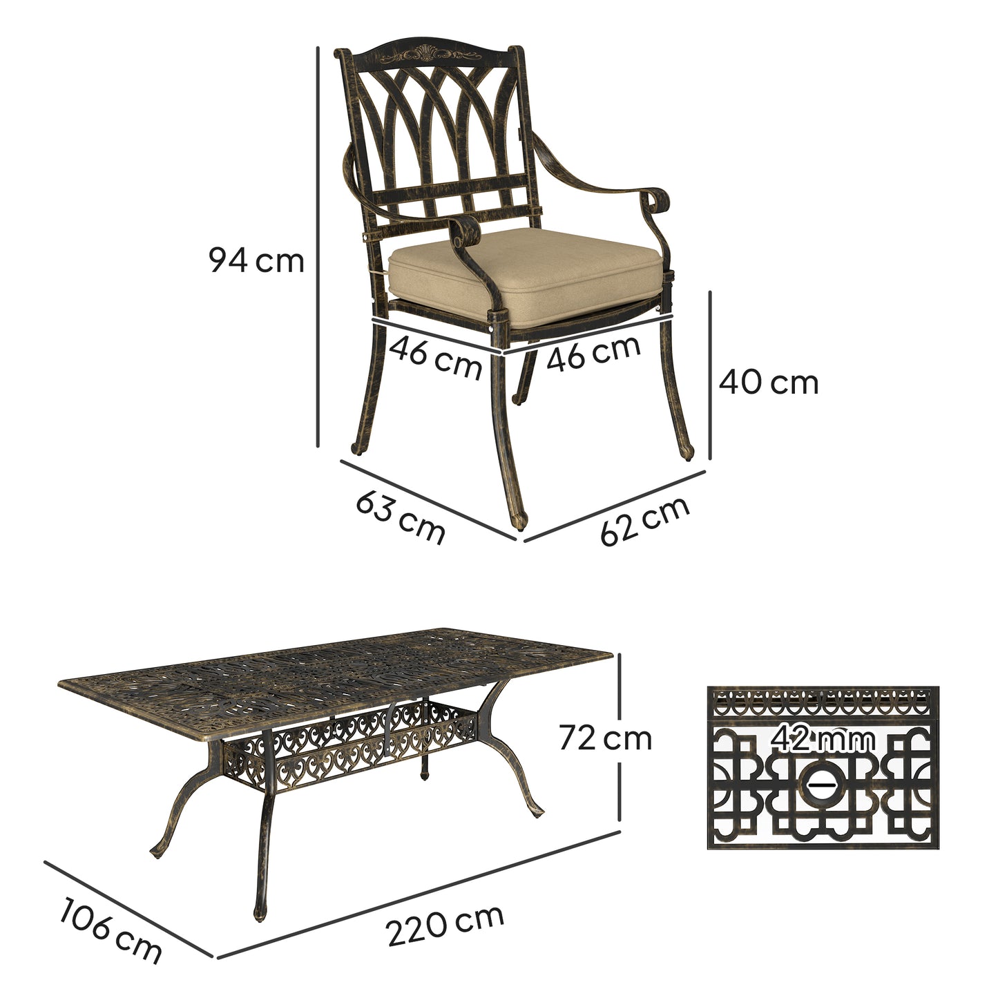 Outsunny Nine-Piece Cast Aluminium Garden Dining Set Bronze Tone With Floral And Grid Cut-Out Patterns