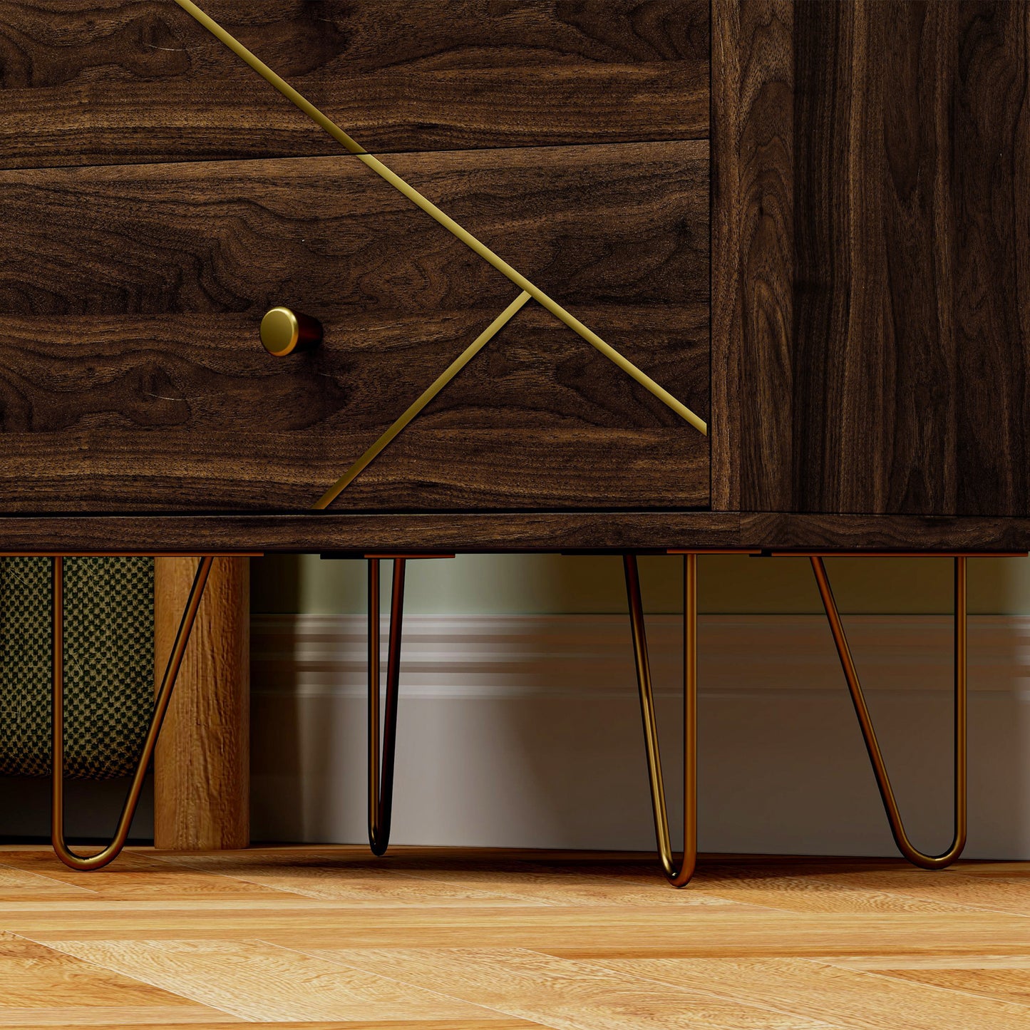 HOMCOM Bedside Tables Set of 2 With 2 Drawers and Gold Hairpin Legs Wood Grain Nightstands