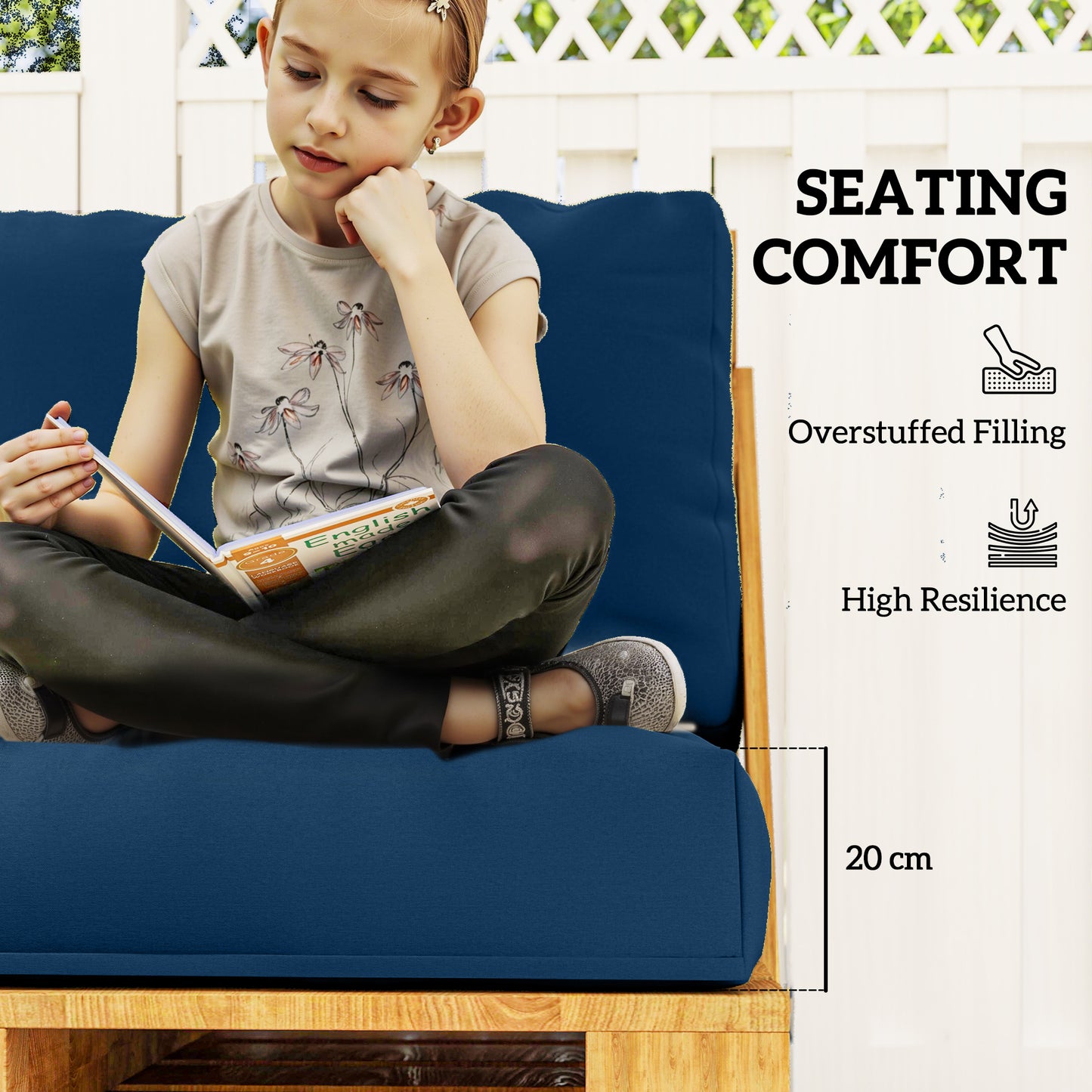 Outsunny Two Piece Seat Pallet And Back Cushions Navy Blue For Patio Furniture With Thick High Resilience Filling