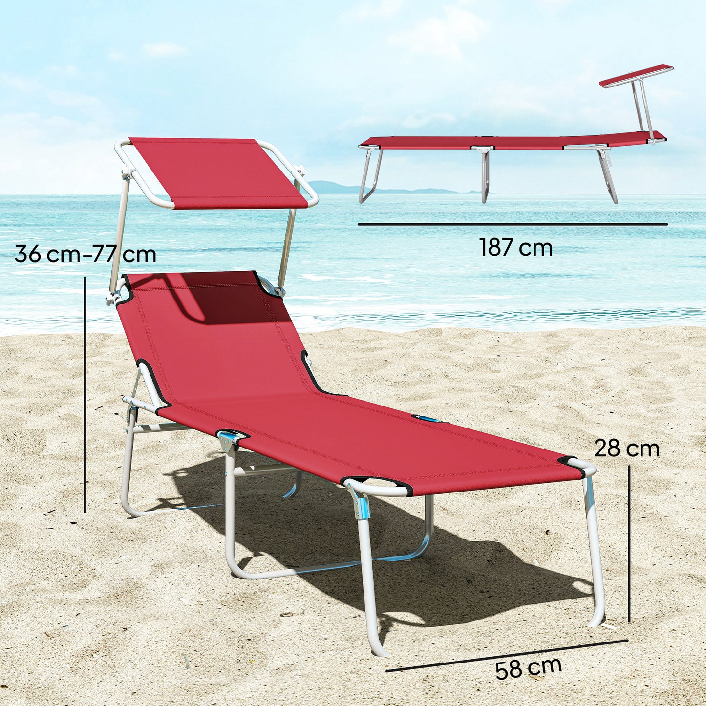 Outsunny Outdoor Foldable Sun Lounger Set Of 2 With Removable Canopy And 4 Level Adjustable Backrests