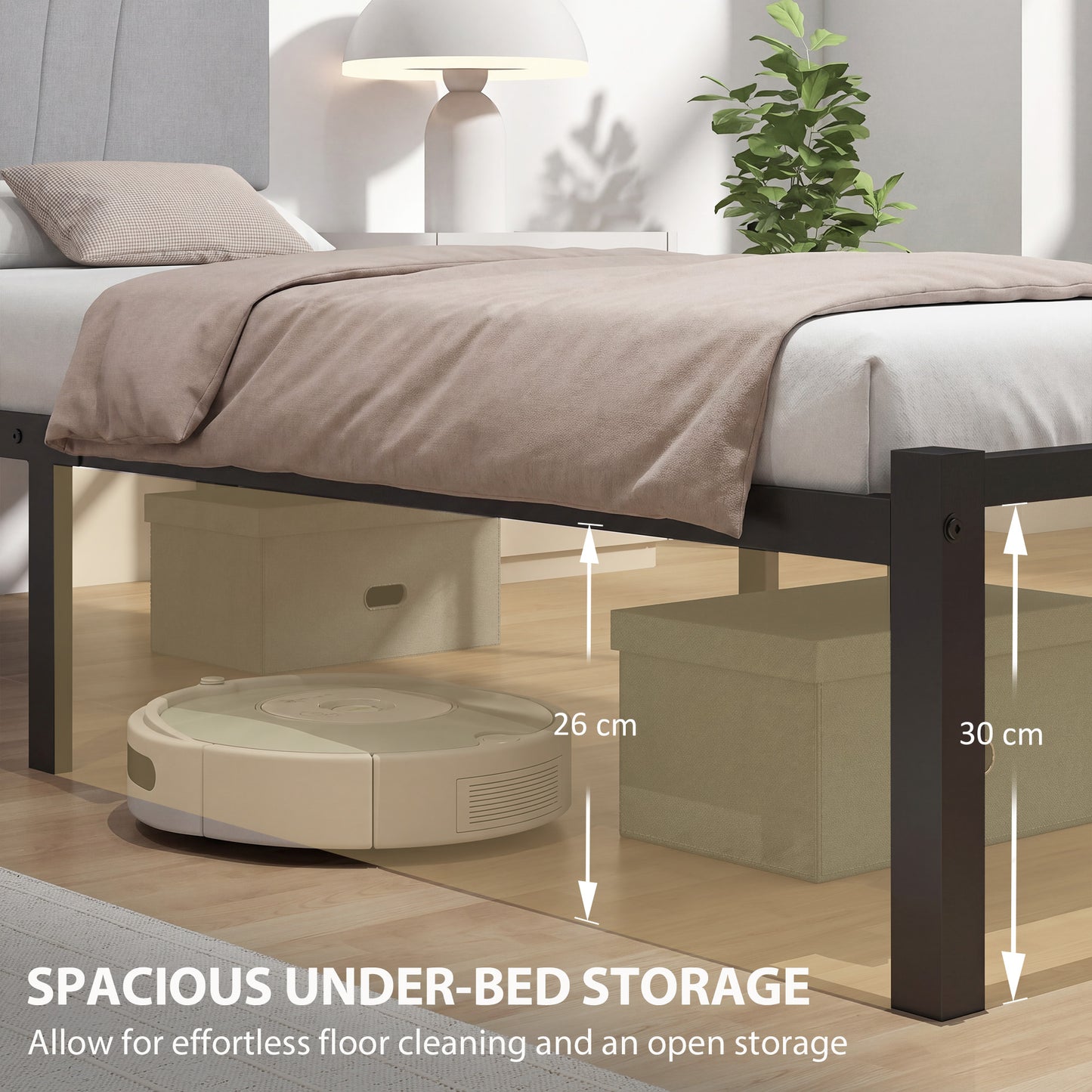 HOMCOM 3FT Single Bed Frame With Upholstered Headboard And Underbed Storage In Black And Light Grey