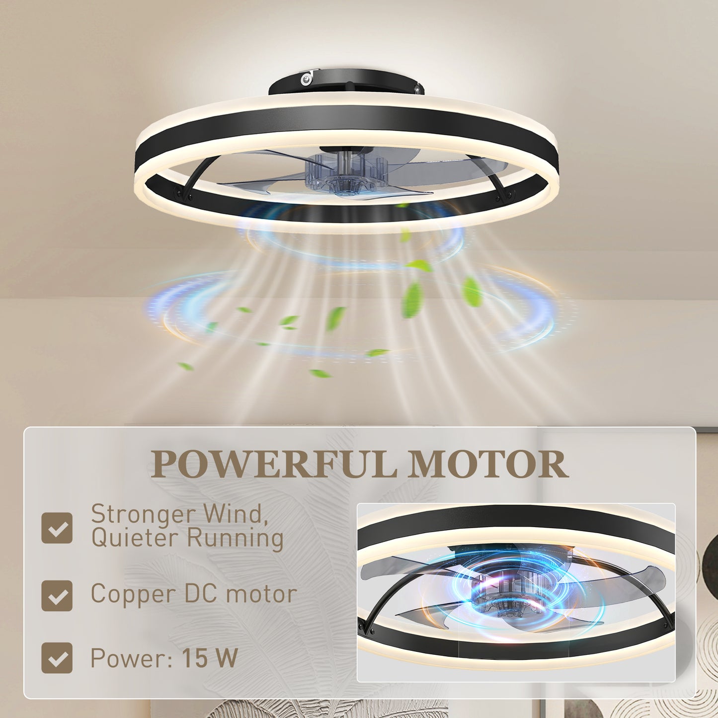 HOMCOM Ceiling Fan With Light And Remote LED Mount With 3 Colour Temperatures 6 Speeds 50 CM Black