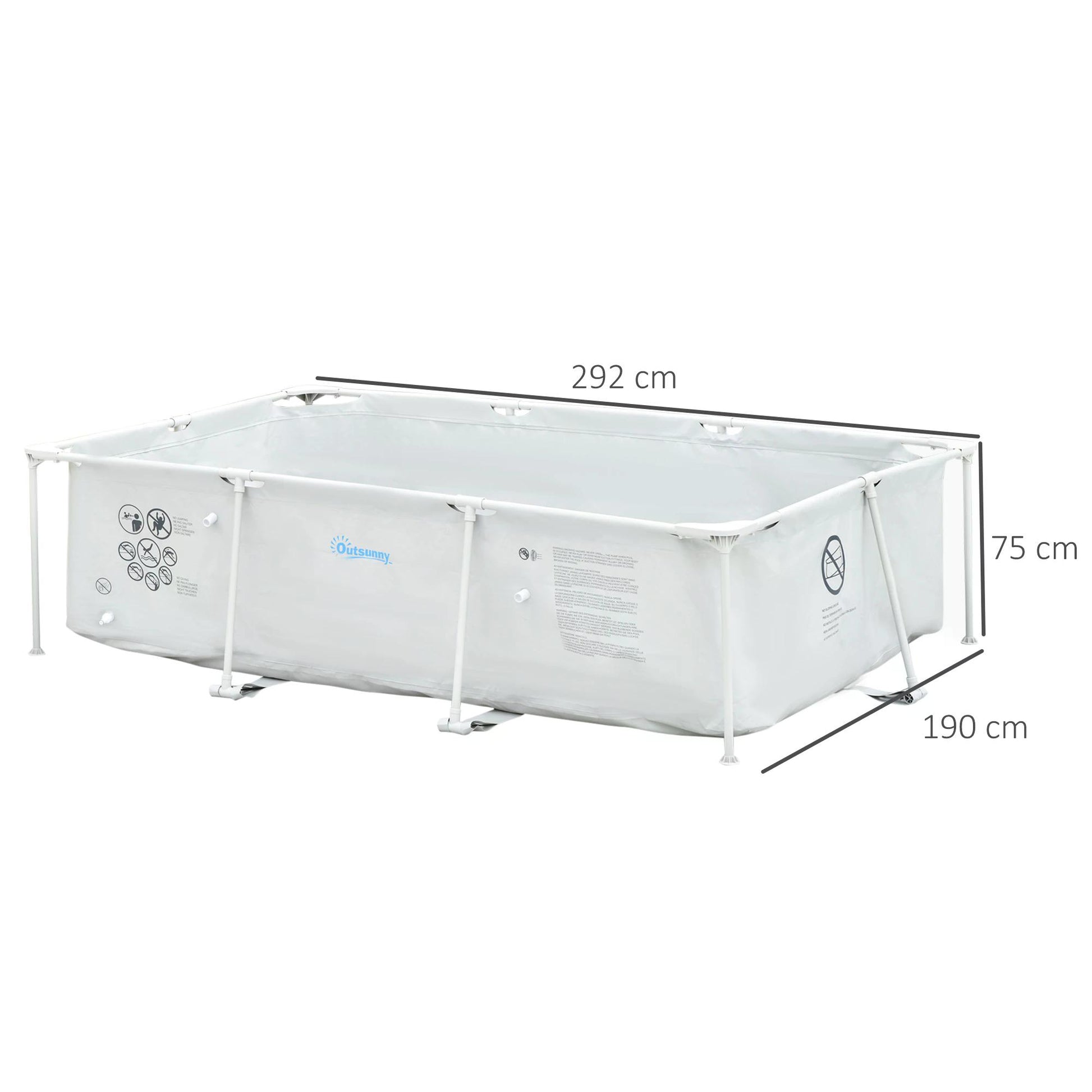 Outsunny 292cm x 190cm Grey Steel Frame Above Ground Pool with Filter Pump & Cartridge - Rust Resistant Design for Ultimate Summer Fun - ALL4U RETAILER LTD