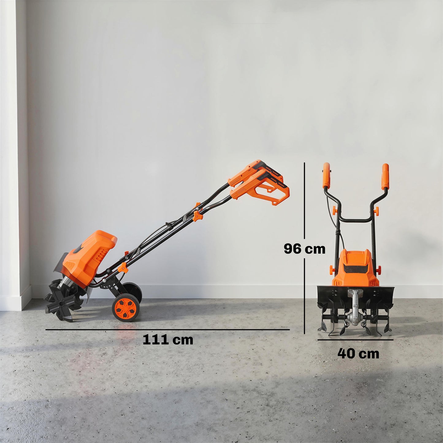 Outsunny 1500W Electric Garden Tiller With Foldable Handle 40cm Width 20cm Tilling Depth 6 Blades 2 Adjustable Wheels