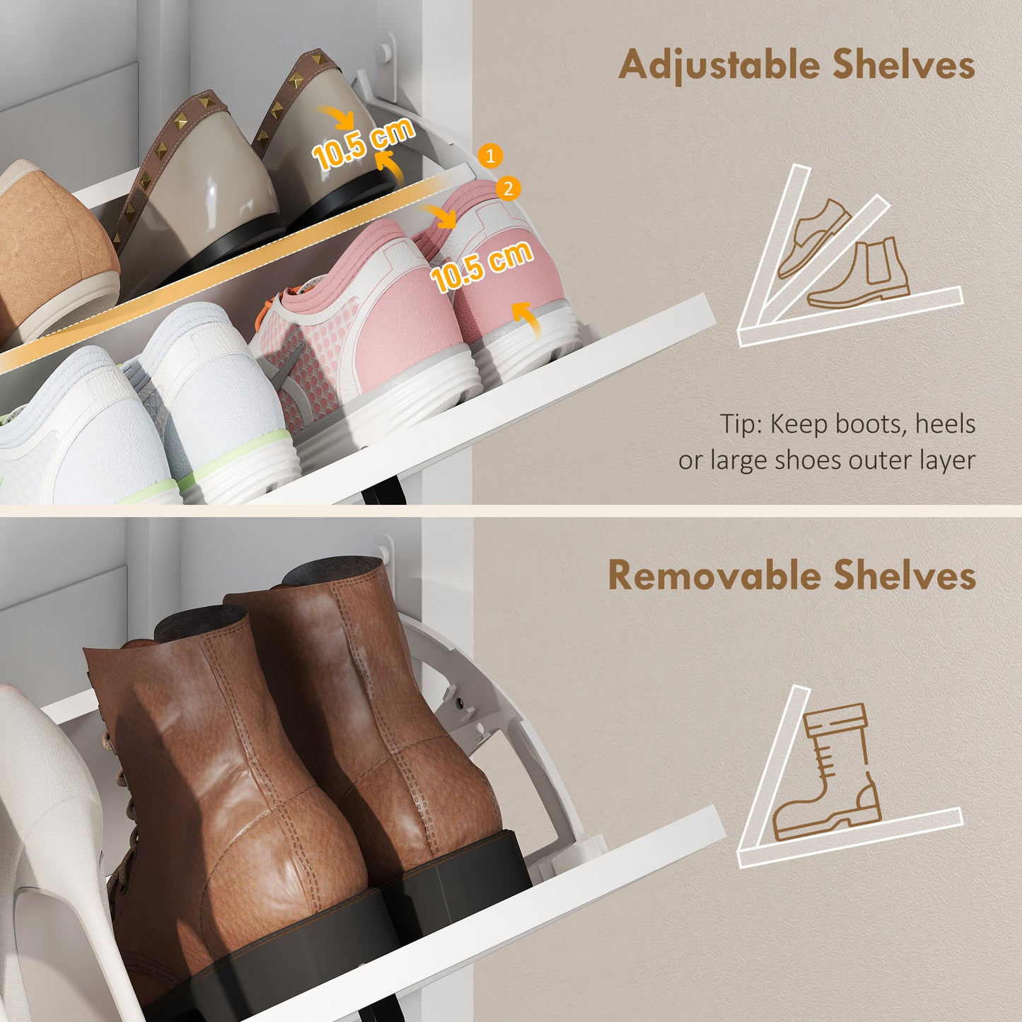 Homcom Shoe Cabinet With Three Flip Drawers Farmhouse Narrow Shoe Storage Cabinet White With Adjustable Shelves