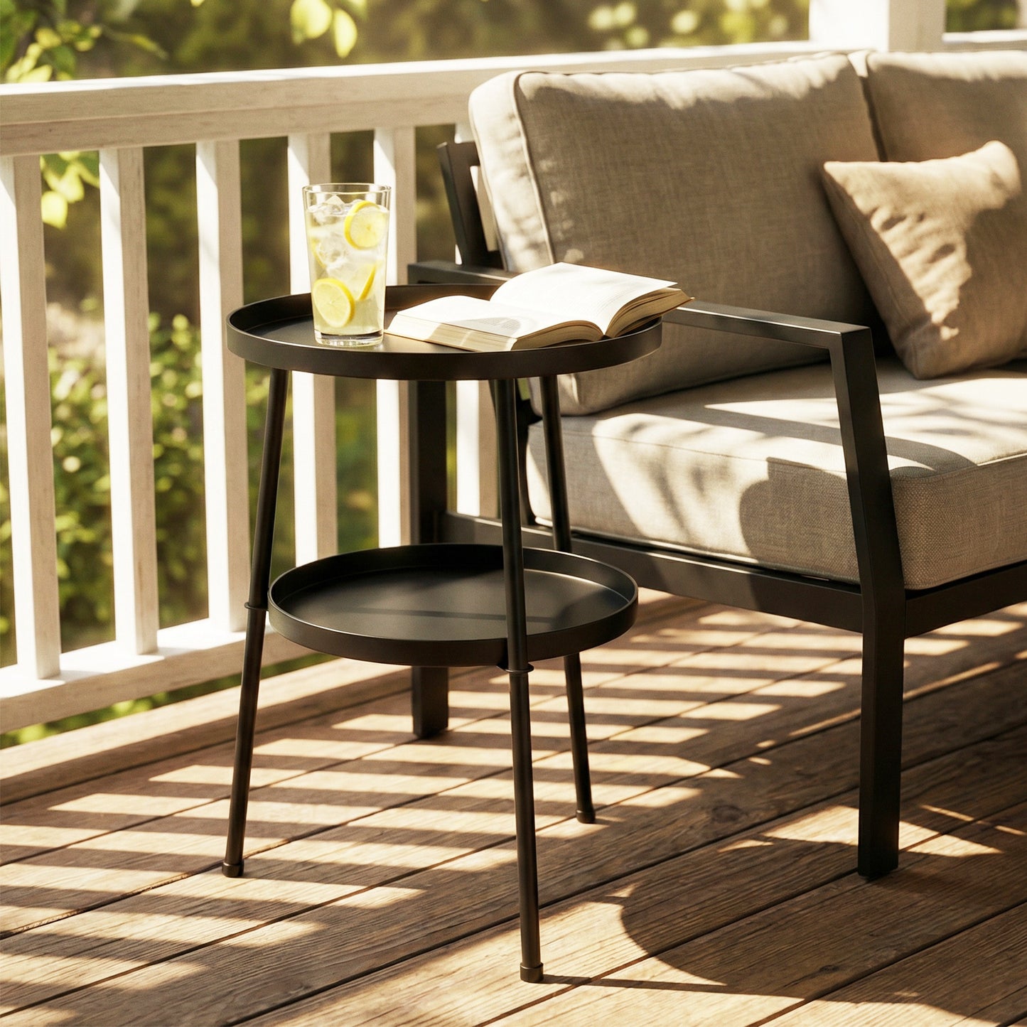 Outsunny 2 Tier Round Patio Side Table With Adjustable Feet For Garden Balcony Living Room Bedroom Black