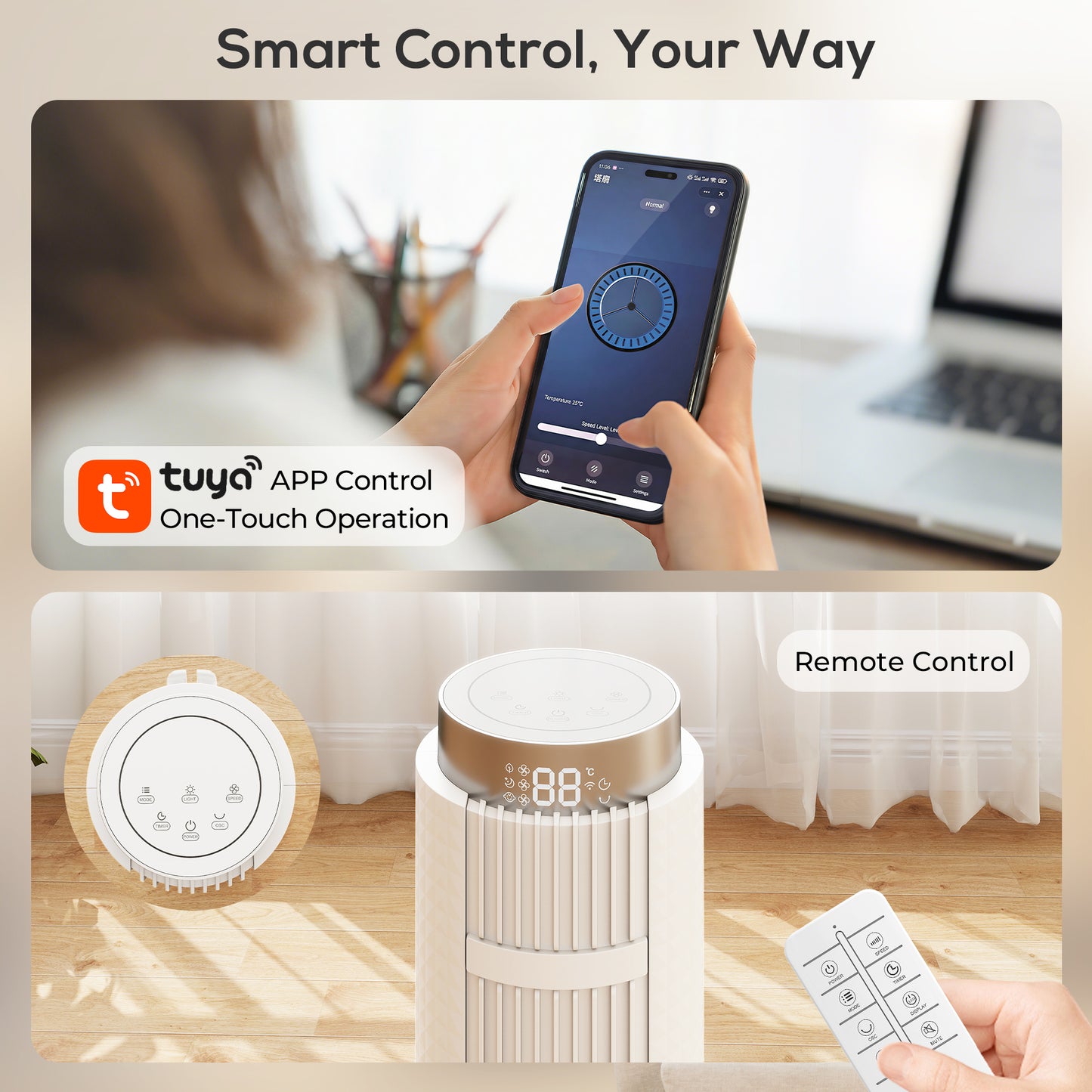 Homcom 96 Cm Tower Fan With Wifi App Control Quiet Standing Floor Fan 3 Speeds 4 Modes 12 Hour Timer Night Light White