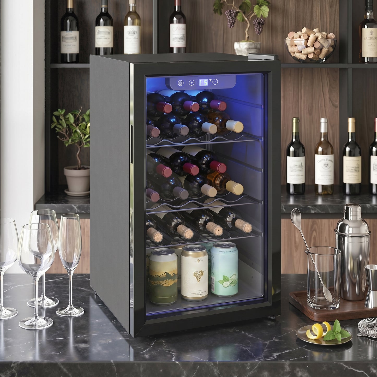 HOMCOM 24 Bottle Wine Cooler With Glass Door 68 Litre Capacity Freestanding Beverage Fridge 4 To 16 C Black