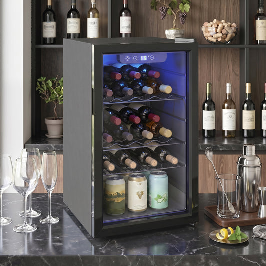 HOMCOM 24 Bottle Wine Cooler With Glass Door 68 Litre Capacity Freestanding Beverage Fridge 4 To 16 C Black