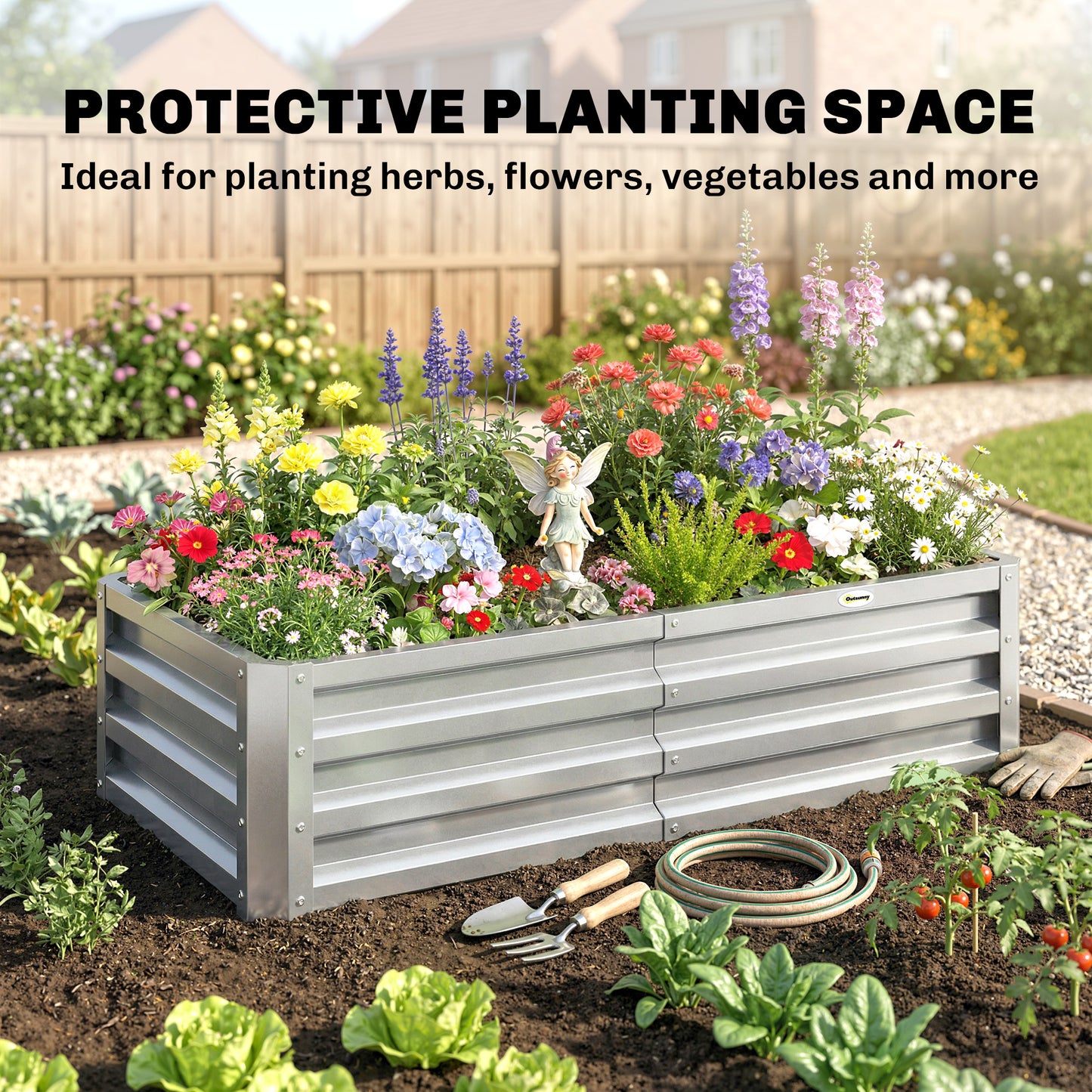 Outsunny Galvanized Raised Garden Beds For Herbs And Vegetables, Outdoor Planters For Patio Balcony Backyard, Silver