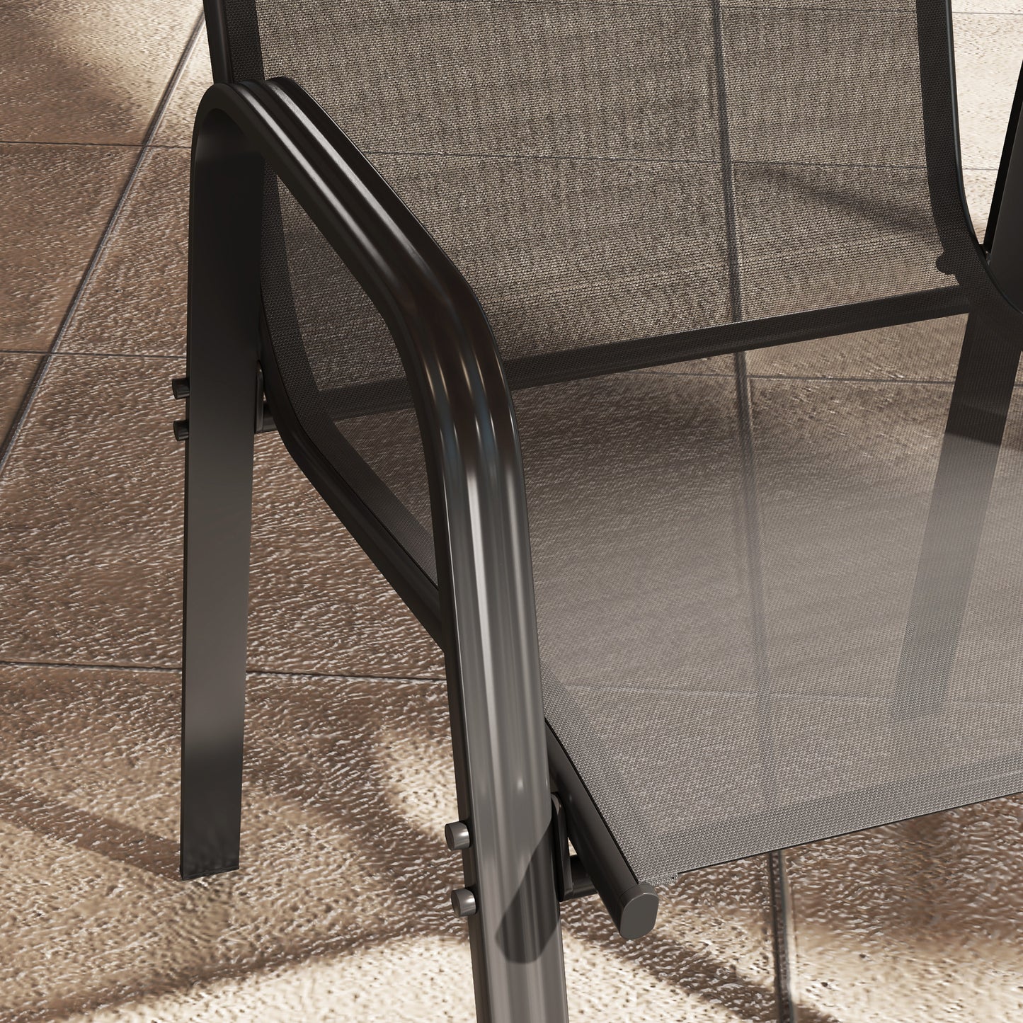 Outsunny Set Of Four Stackable Mesh Outdoor Chairs Black With High Back And Armrests