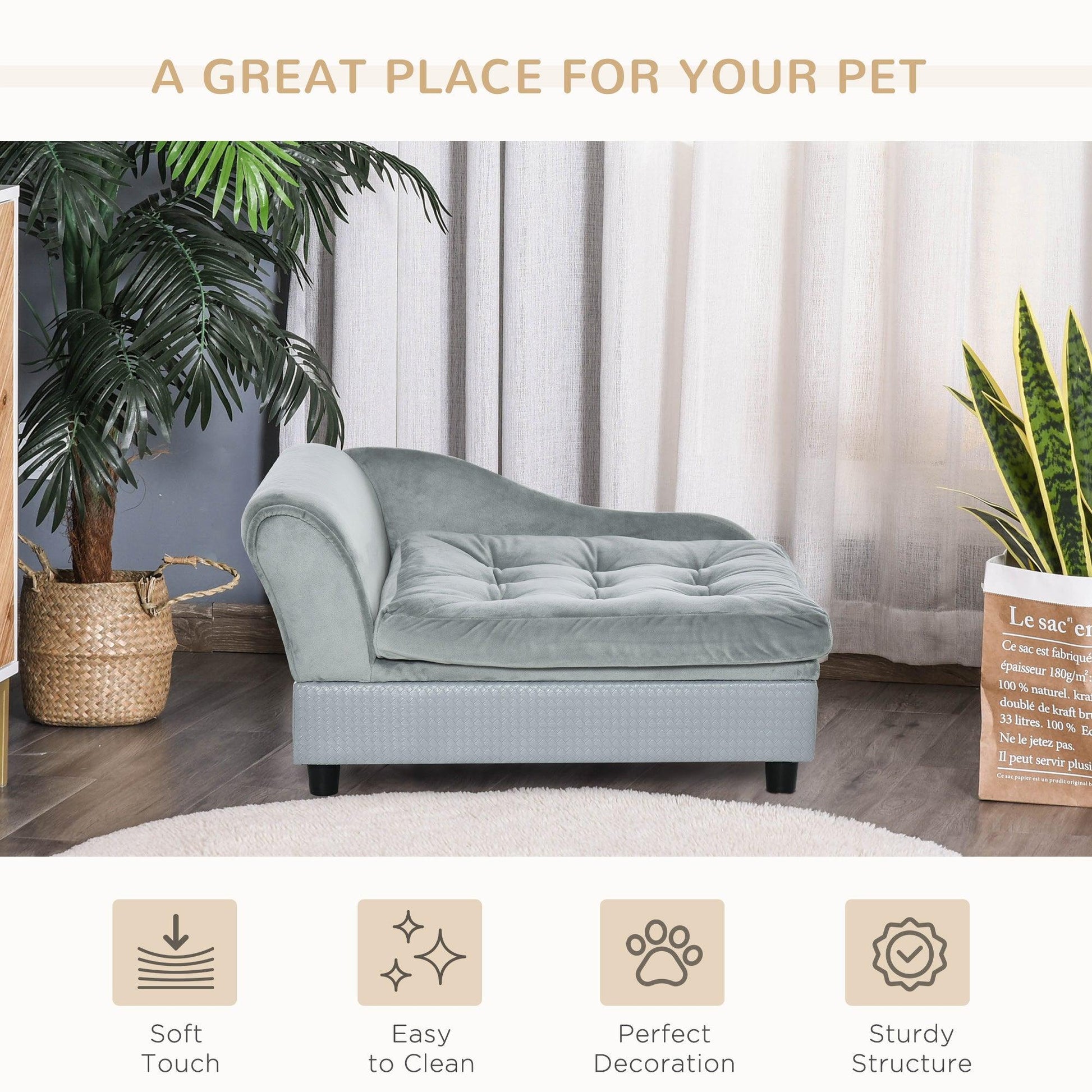 PawHut Light Blue Pet Sofa with Storage, Small Dog Cat Chair - ALL4U RETAILER LTD