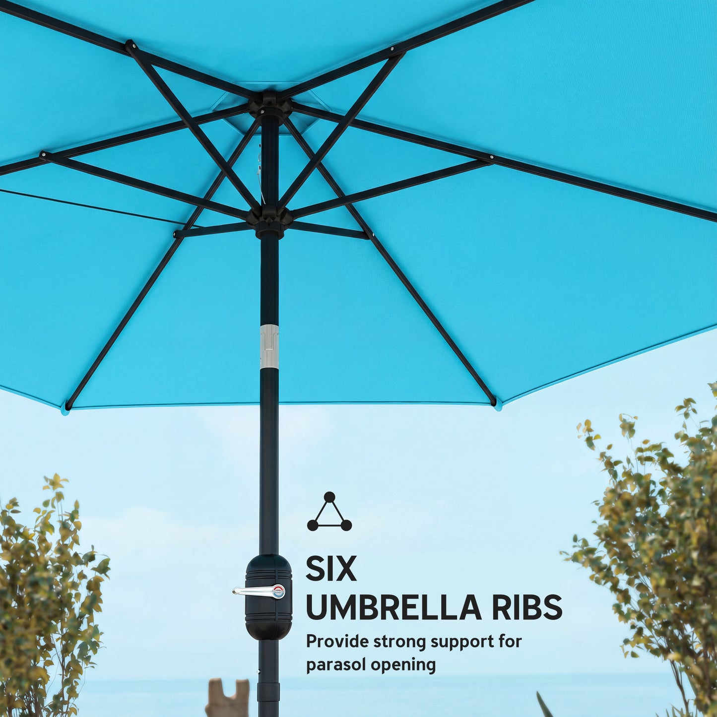 Outsunny 2.6 m Garden Parasol Umbrella With Aluminium Pole Outdoor Patio Umbrella With Tilt And Crank Vent Blue