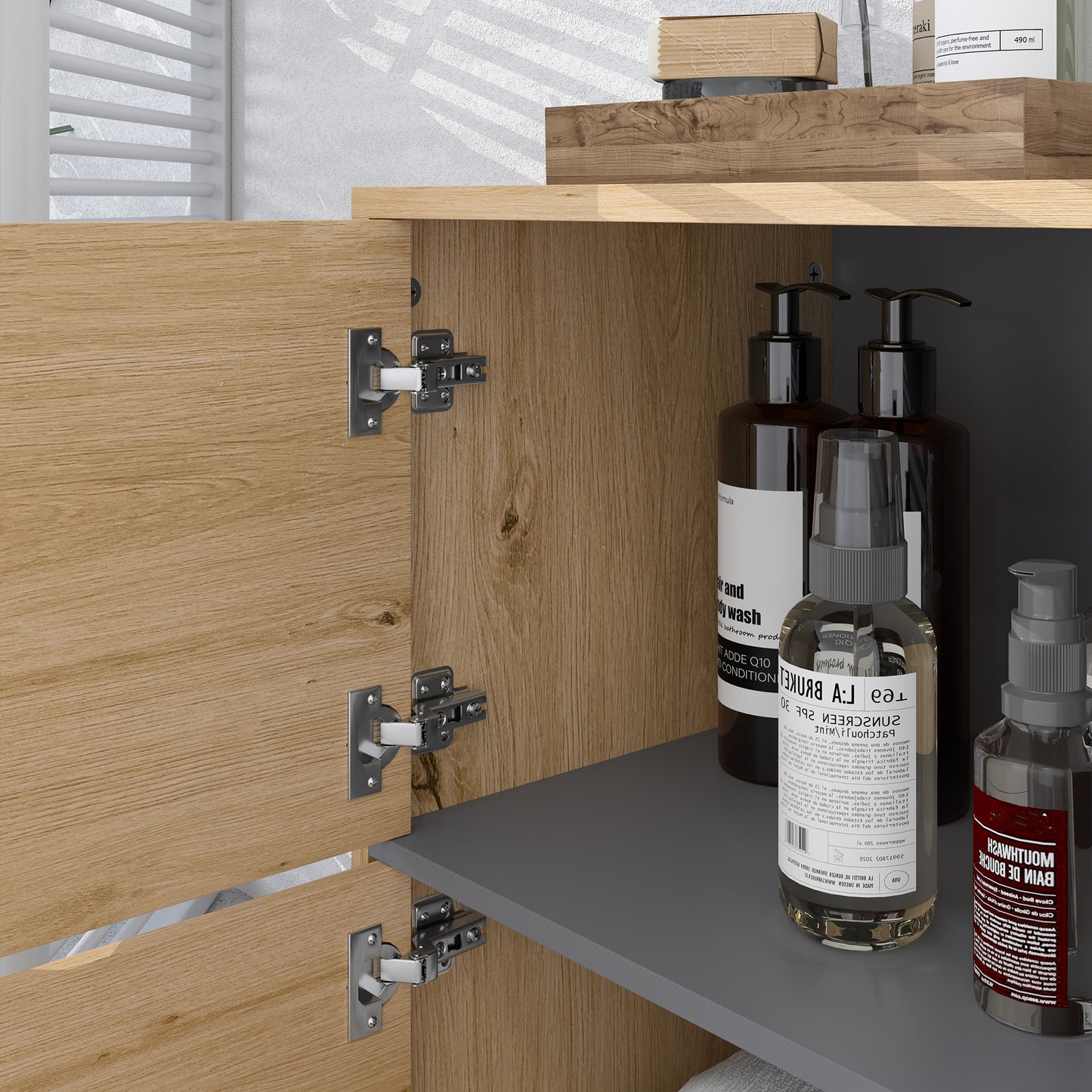 HOMCOM Freestanding Bathroom Cabinet With Open Compartments And Double Doors For Extra Storage