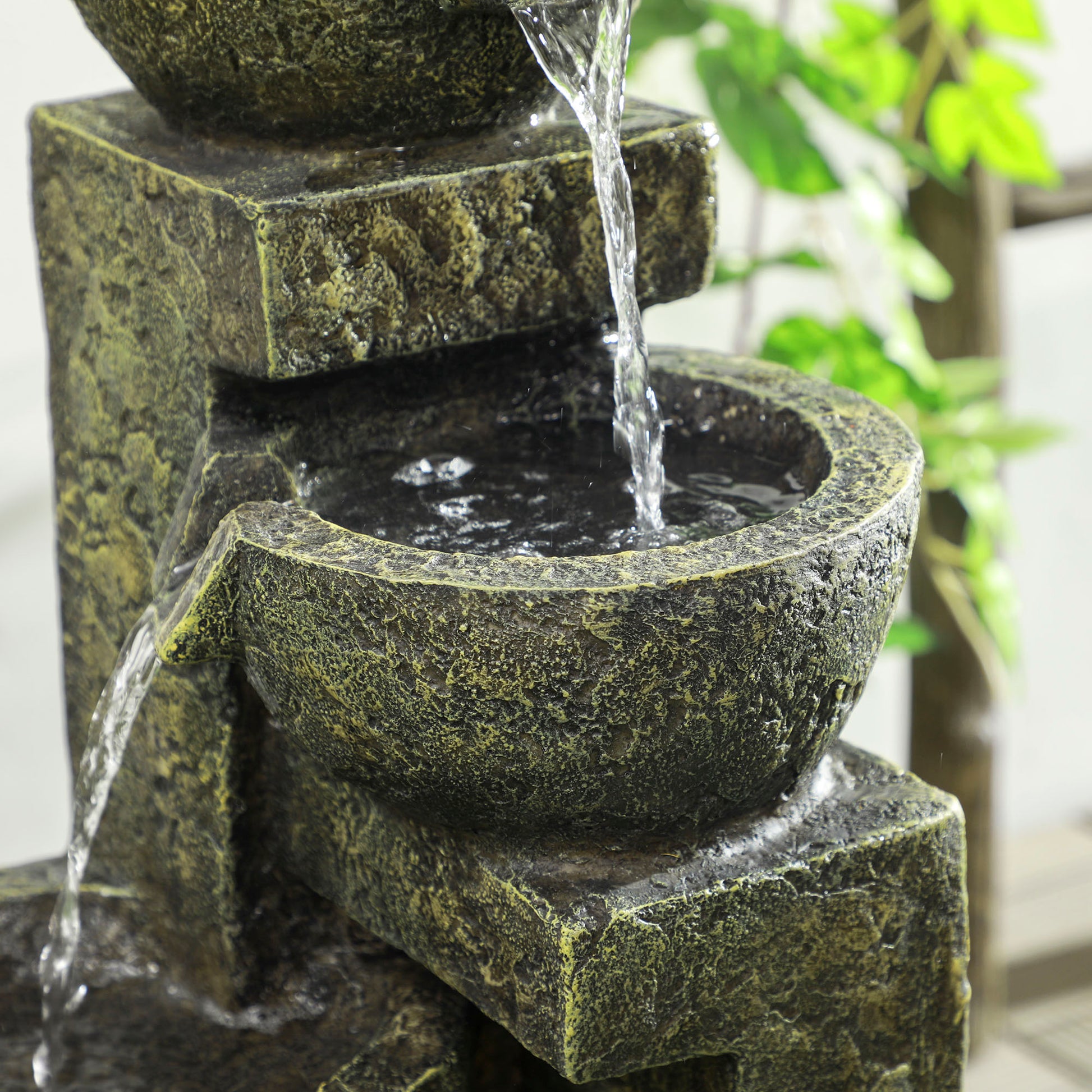 Outsunny Four-Tier Stone Design Garden Waterfall Fountain with Adjustable Flow - Black and Yellow - ALL4U RETAILER LTD