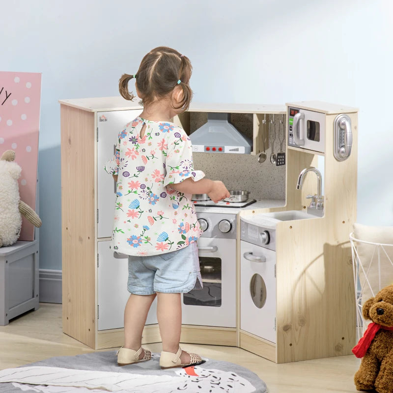 HOMCOM Kids Kitchen Playset with Accessories and Storage Space - ALL4U RETAILER LTD