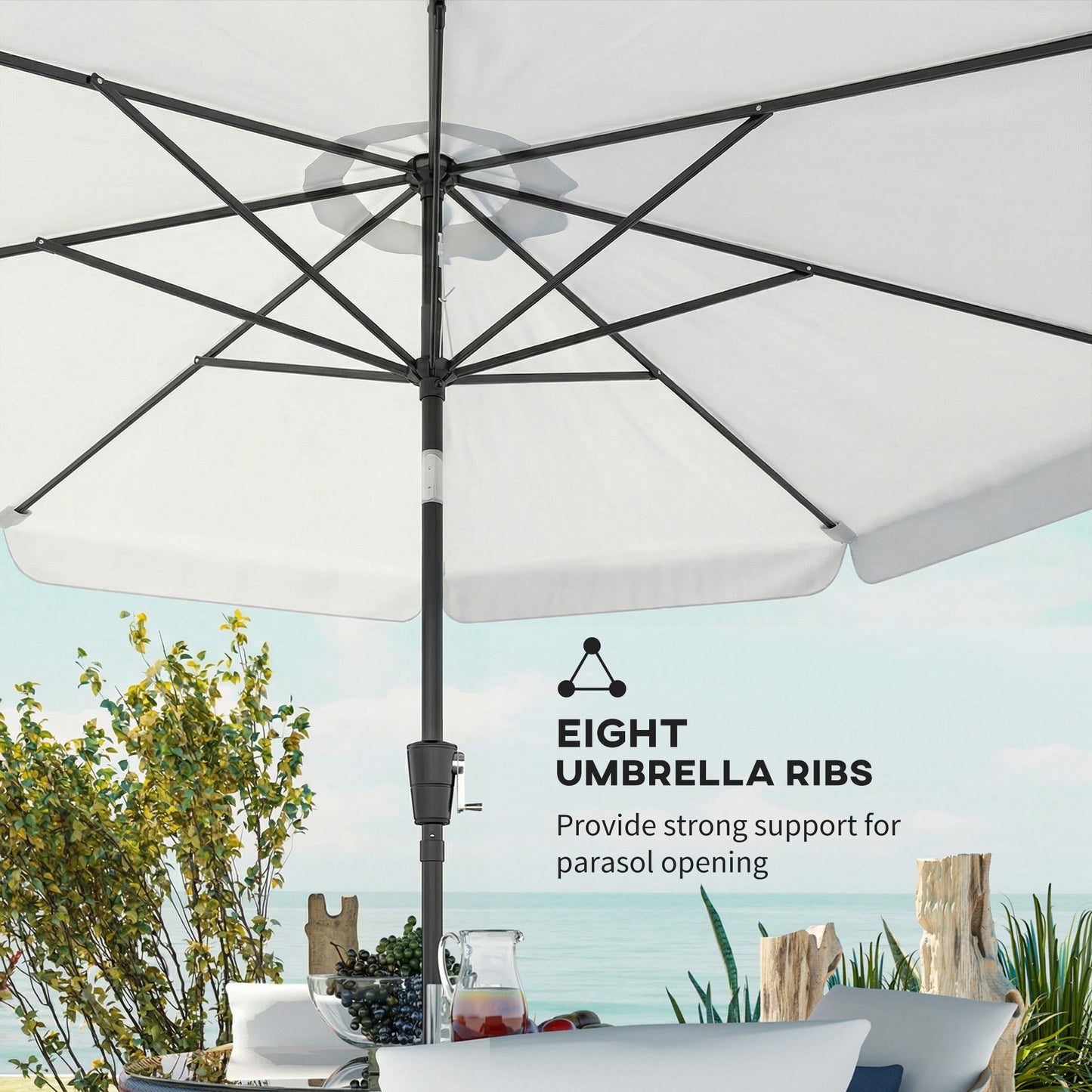 Outsunny 3 Meter Garden Parasol With Tilt Mechanism And Crank Handle UPF 30 Plus Patio Umbrella Cream White