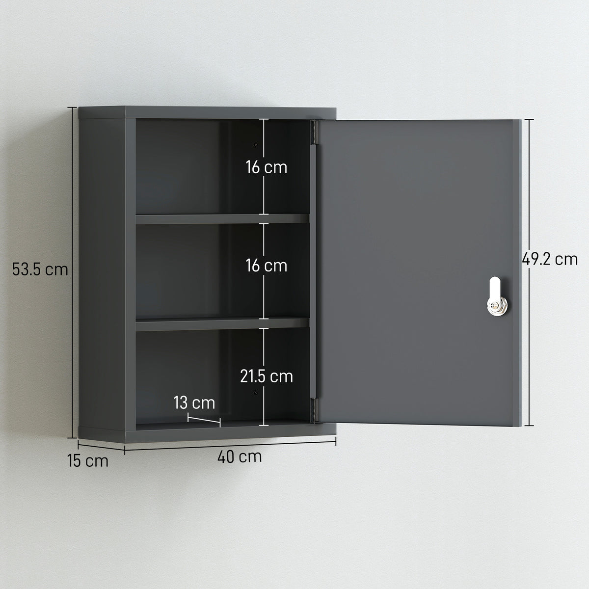 Kleankin Locking Medicine Cabinet With Three Tier Shelves And Two Keys