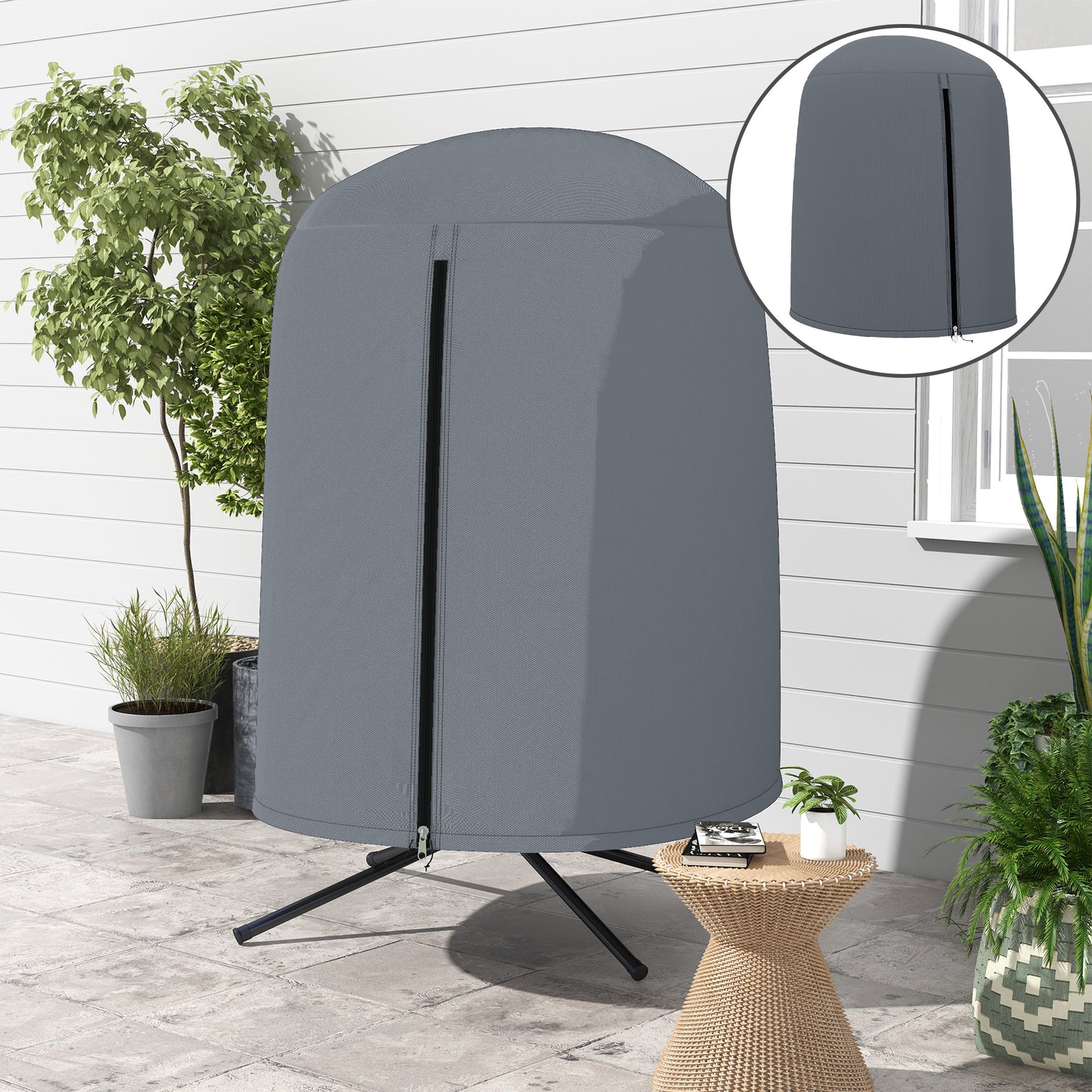 Outsunny 190 X 128cm Hanging Egg Chair Cover Weatherproof PU Coated 420D Outdoor Oxford Fabric Grey