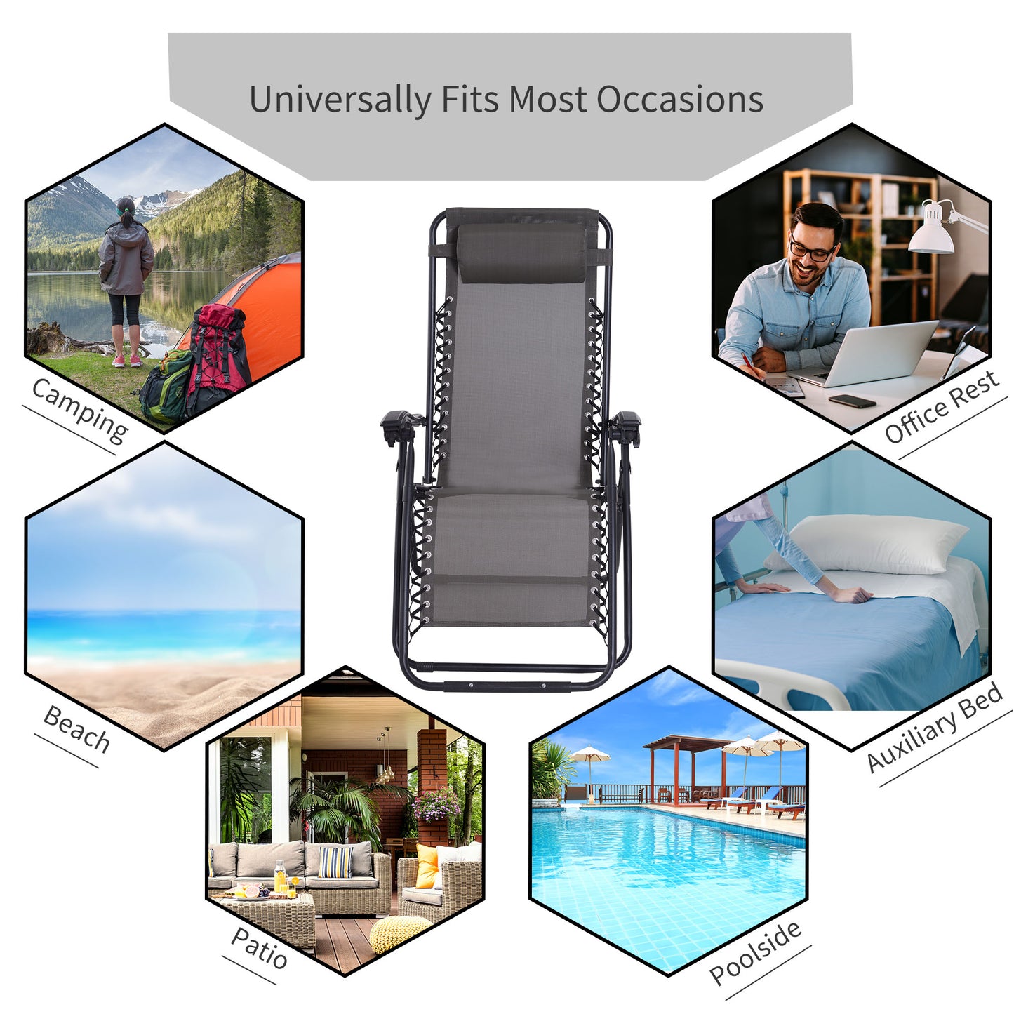 Outsunny Zero Gravity Chair Set Of 2 With Metal Frame Texteline Loungers For Patio Deck Garden Camping Grey