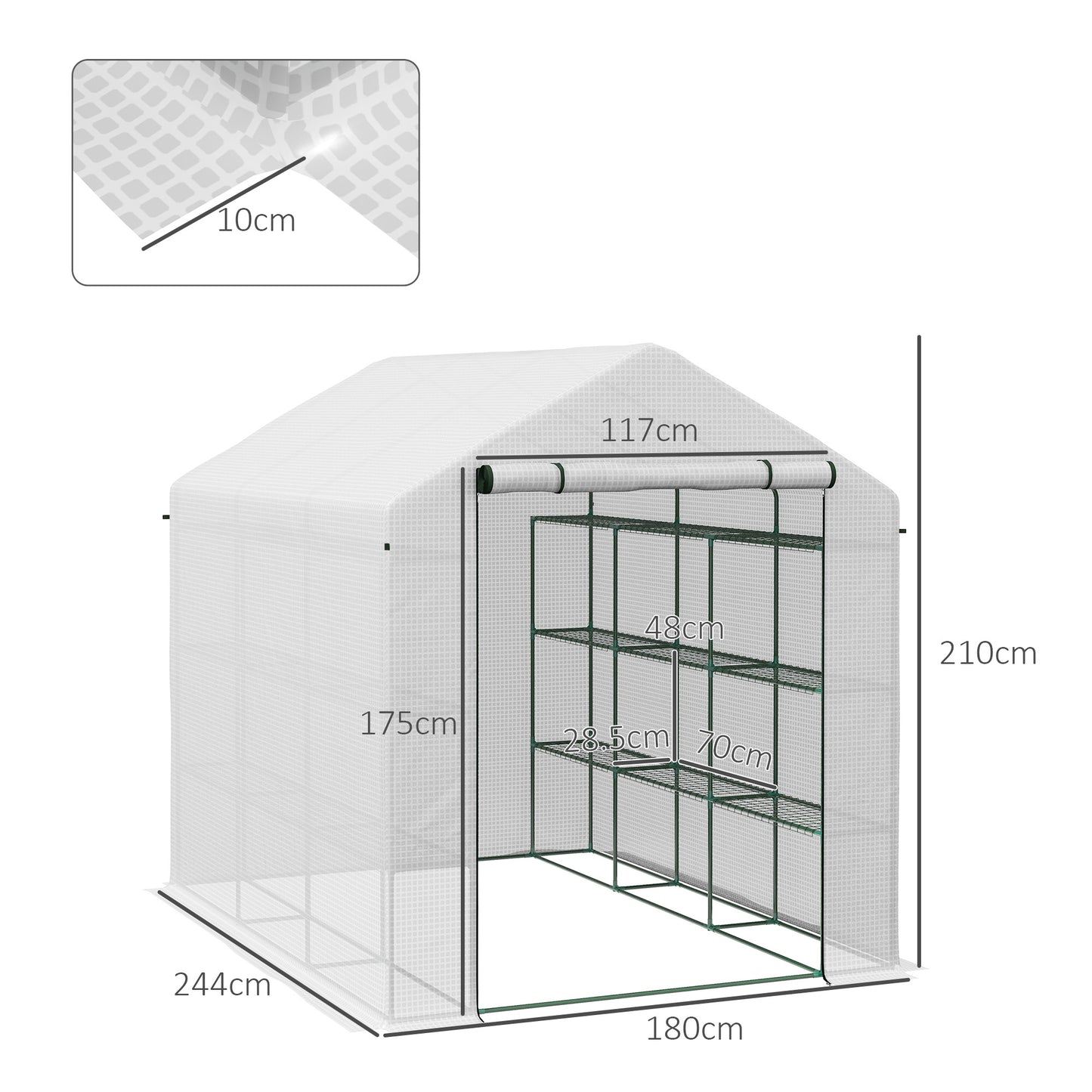 Outsunny 8x6ft Walk In Greenhouse With Shelves White Powder Coated Steel Frame For Outdoor Garden Use
