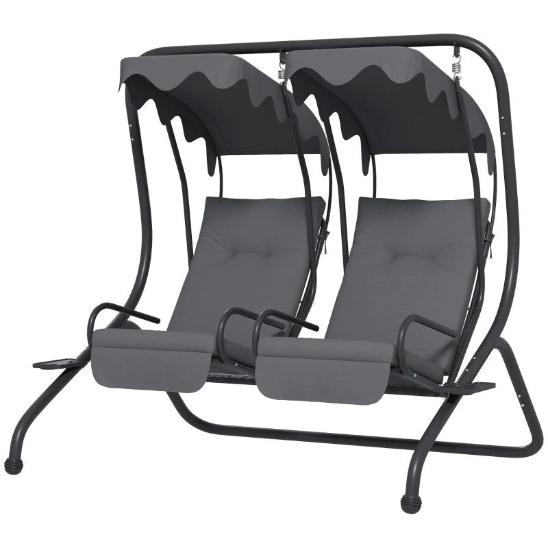 Outsunny Two-Seat Garden Swing Chair with Protective Canopy - Elegant Grey Outdoor Swing for Relaxation and Shade - ALL4U RETAILER LTD