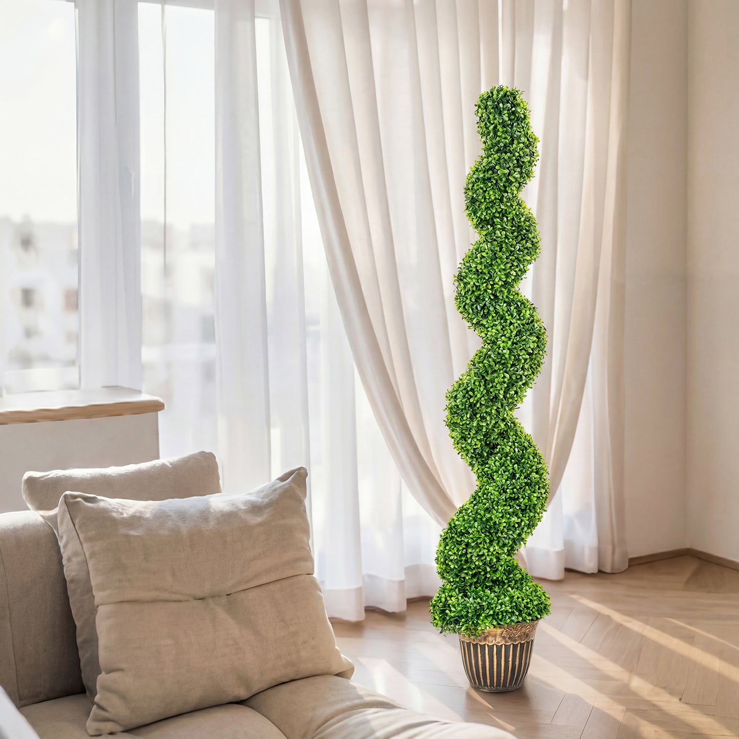 HOMCOM Set Of 2 Artificial Spiral Boxwood Trees With Pots For Home Indoor Outdoor Decor 150cm