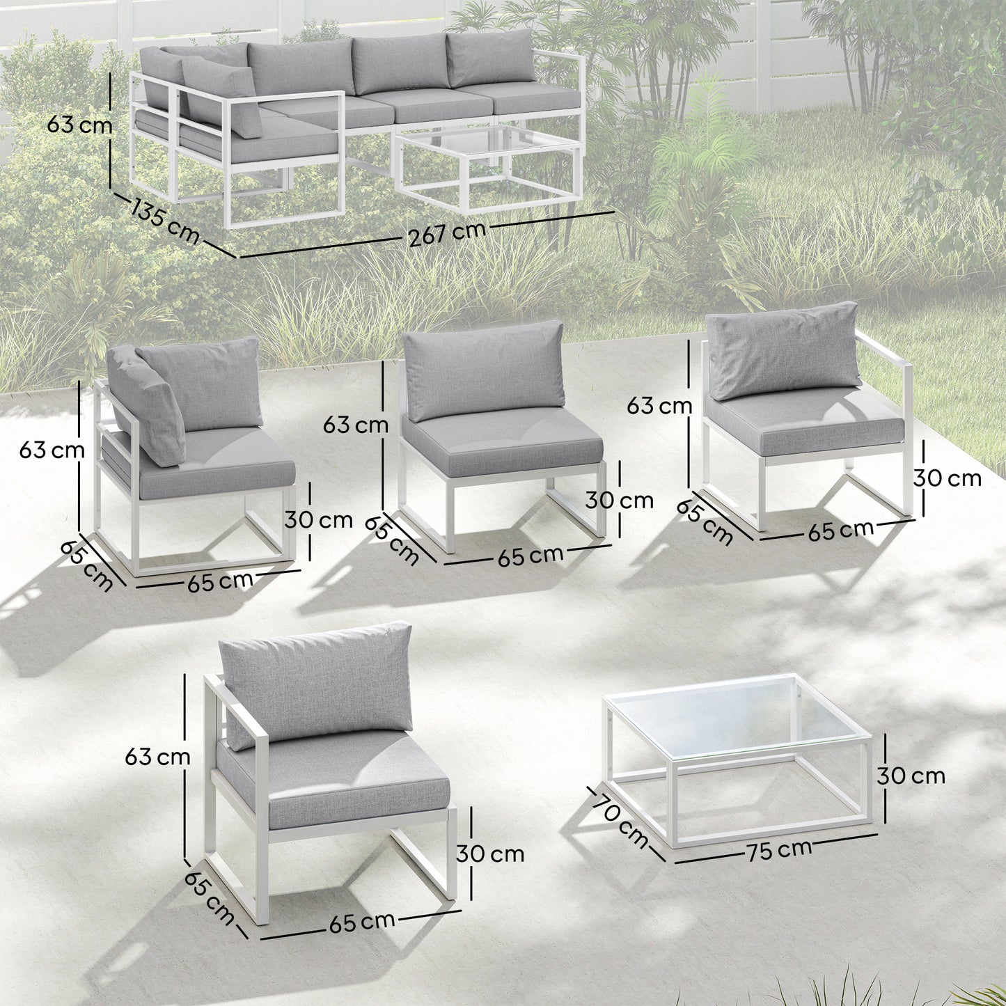 Outsunny 6 Seater Aluminium Garden Furniture Set With Thick Cushions For Patio And Balcony Outdoor Light Grey