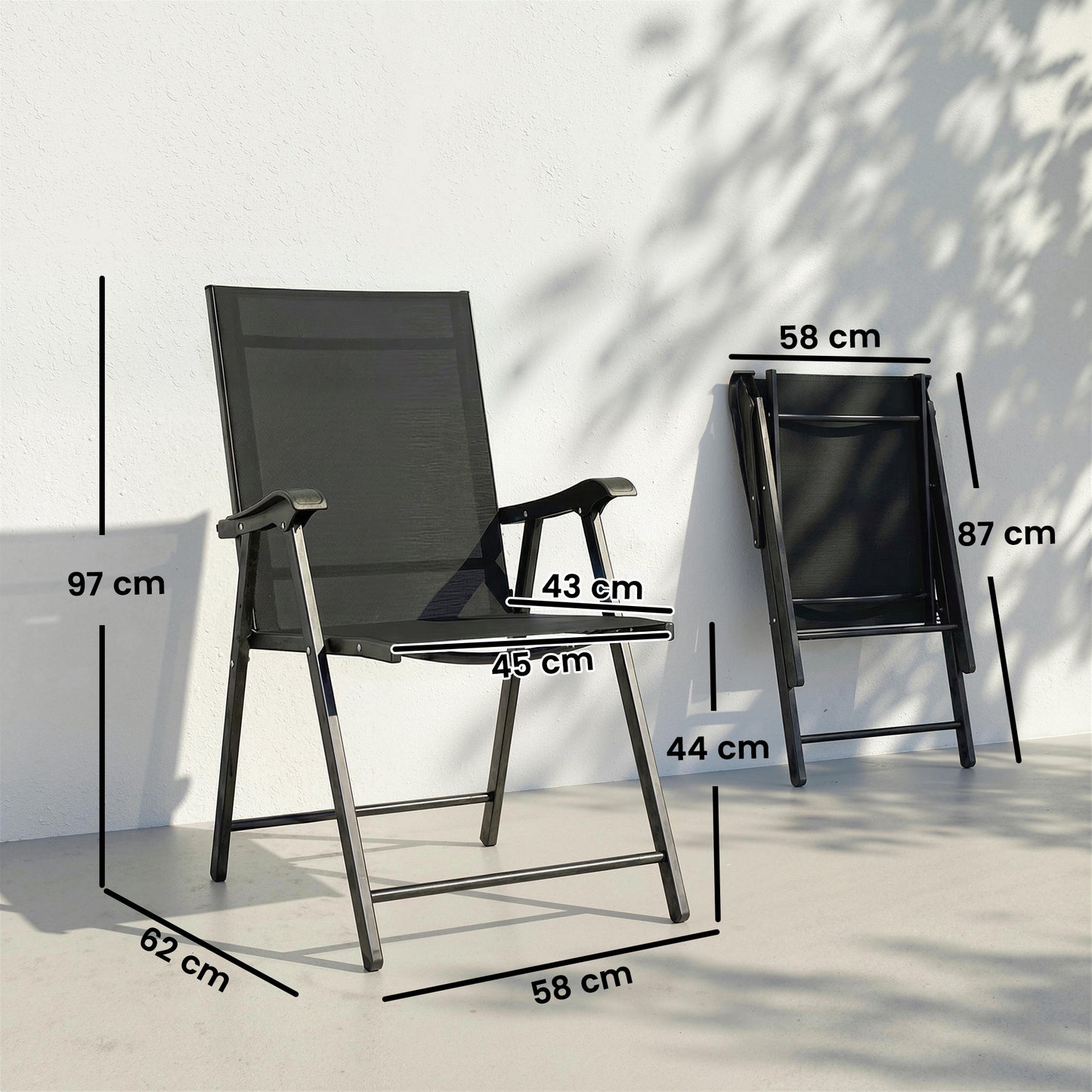 Outsunny Folding Garden Chairs Set Of 4 High Back Foldable Dining Chairs With Armrests Texteline Seat Black