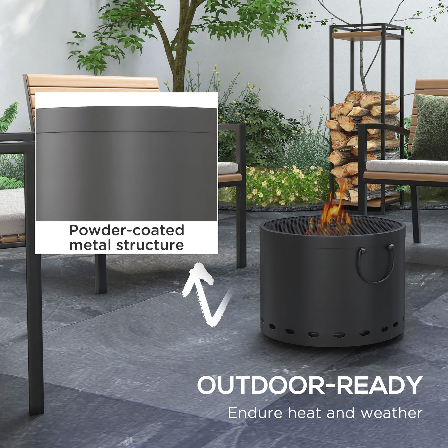 Outsunny Smokeless Fire Pit 38cm Portable Wood Burning Fire Pit With Spark Screen And Poker For Garden Patio Camping