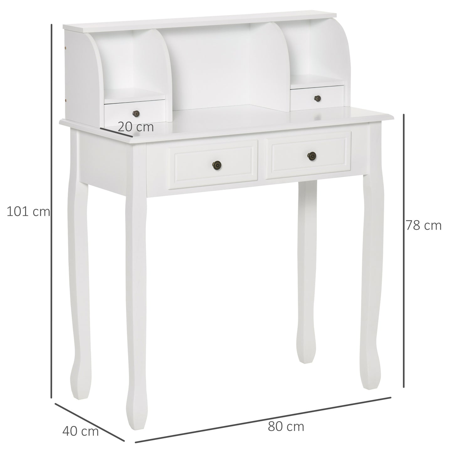 HOMCOM Elegant White Makeup Vanity Table with 4 Storage Drawers and Console Design - ALL4U RETAILER LTD