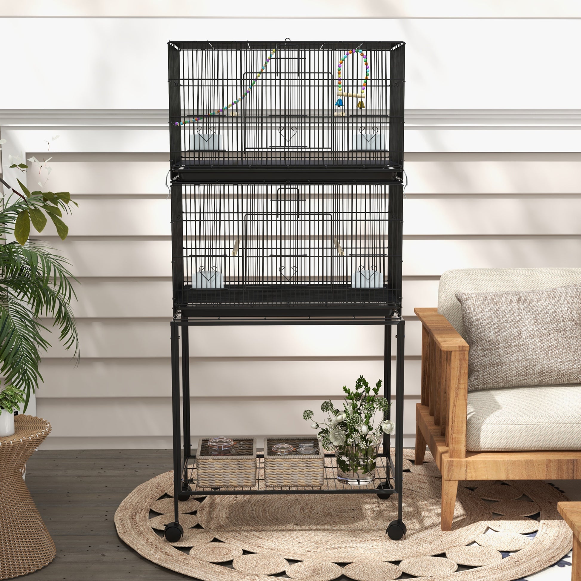 PawHut Double Decker Mobile Bird Cage with Stand for Canaries - ALL4U RETAILER LTD