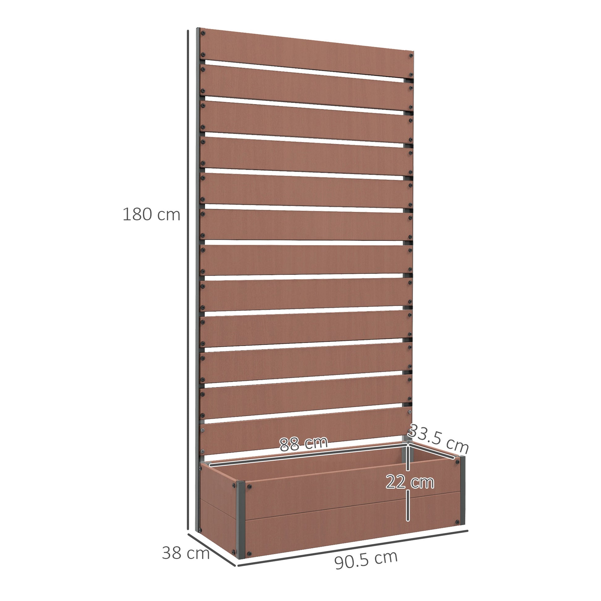 Outsunny Wood-Plastic Composite Raised Garden Planter with Climbing Trellis - Light Brown, 90.5L x 38W x 180H, Drainage Gap for Plants & Vines - ALL4U RETAILER LTD