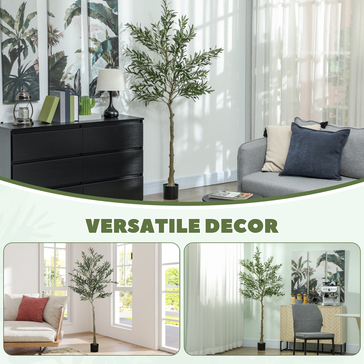 Homcom Silk Leaf Artificial Olive Trees With Cement Filled Pots Lifelike Foliage And Adjustable Branches For Home Decor