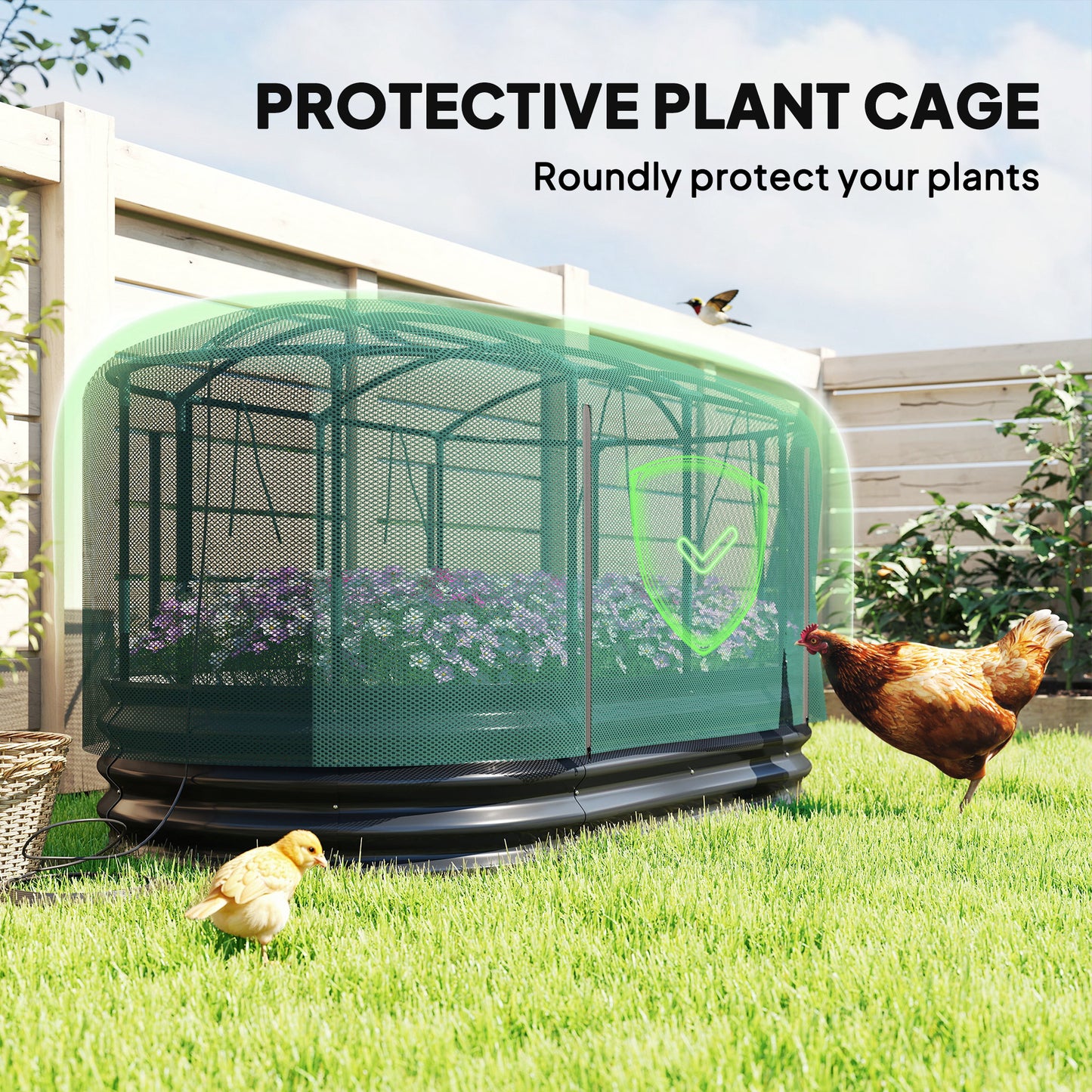 Outsunny Galvanised Raised Garden Bed Kit With Self Watering System Mesh Cover HDPE Cage 6x3Ft Dark Grey Green