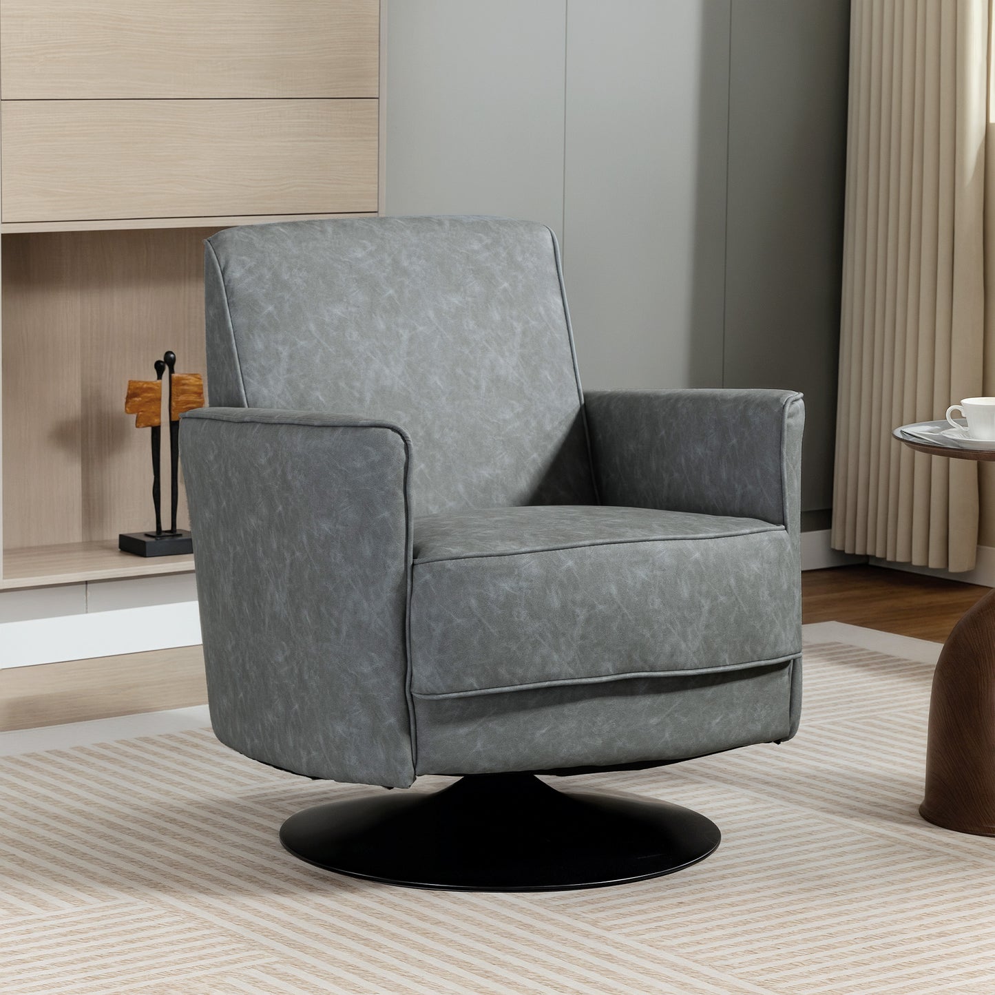 HOMCOM Upholstered Swivel Accent Chair With Thick Padding Pocket Springs In Grey 360 Degree Swivel Armchair