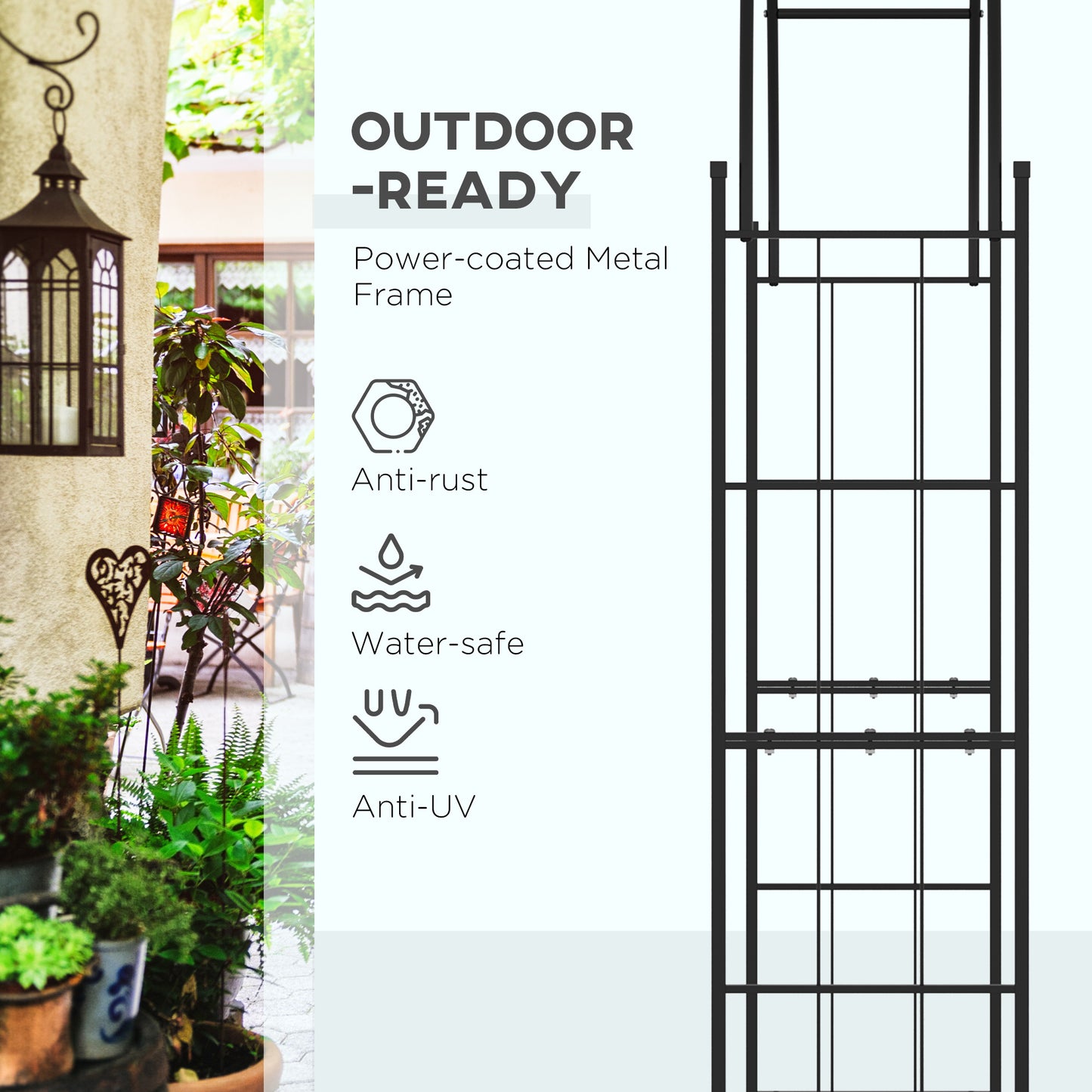 Outsunny 223cm Garden Arch Trellis Outdoor Wedding Arbor For Climbing Roses Vines And Plants Black Metal