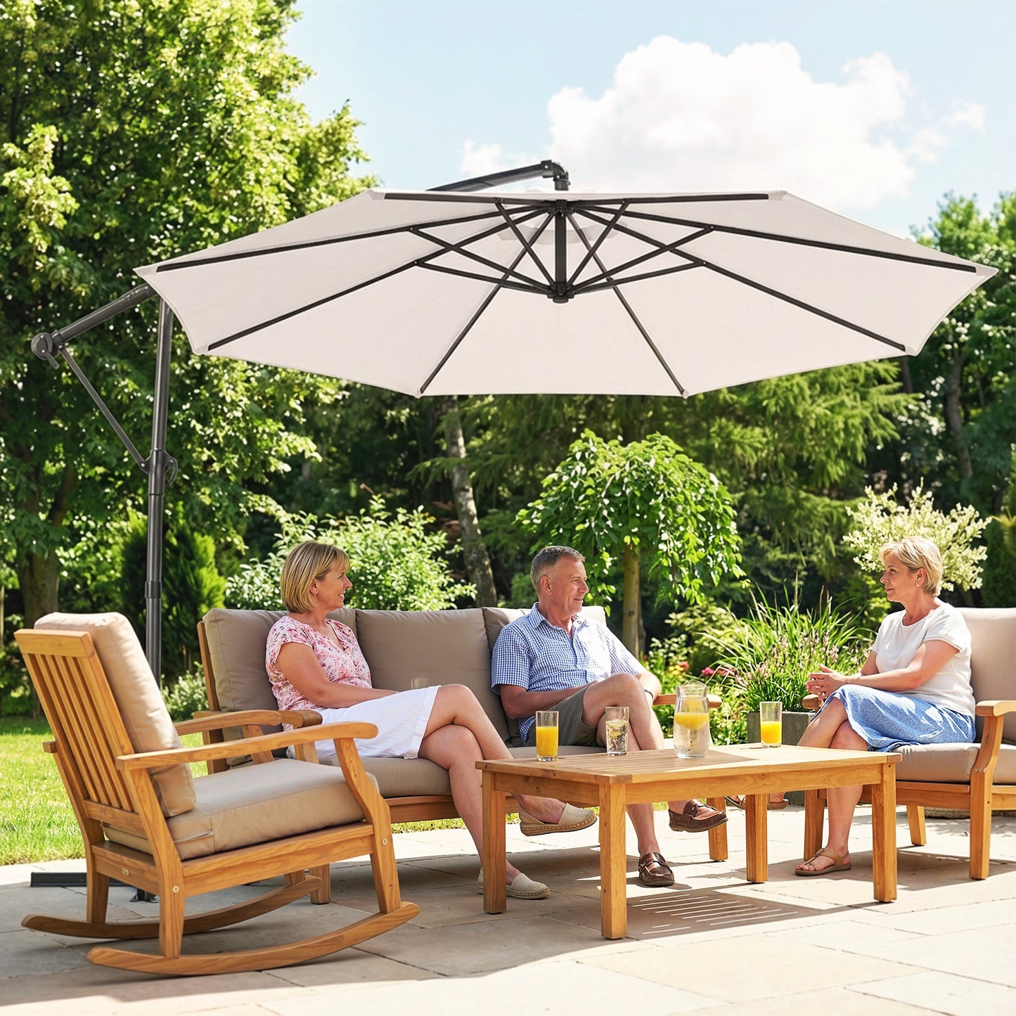 Outsunny 3 M Garden Cantilever Parasol With Cover Round Overhanging Umbrella 360 Degree Rotation Tilt Cream White