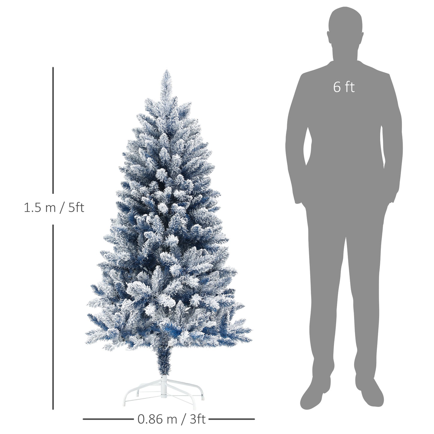 HOMCOM 5ft Snowy Blue Flocked Christmas Tree with 450 Tips and Metal Stand - ALL4U RETAILER LTD