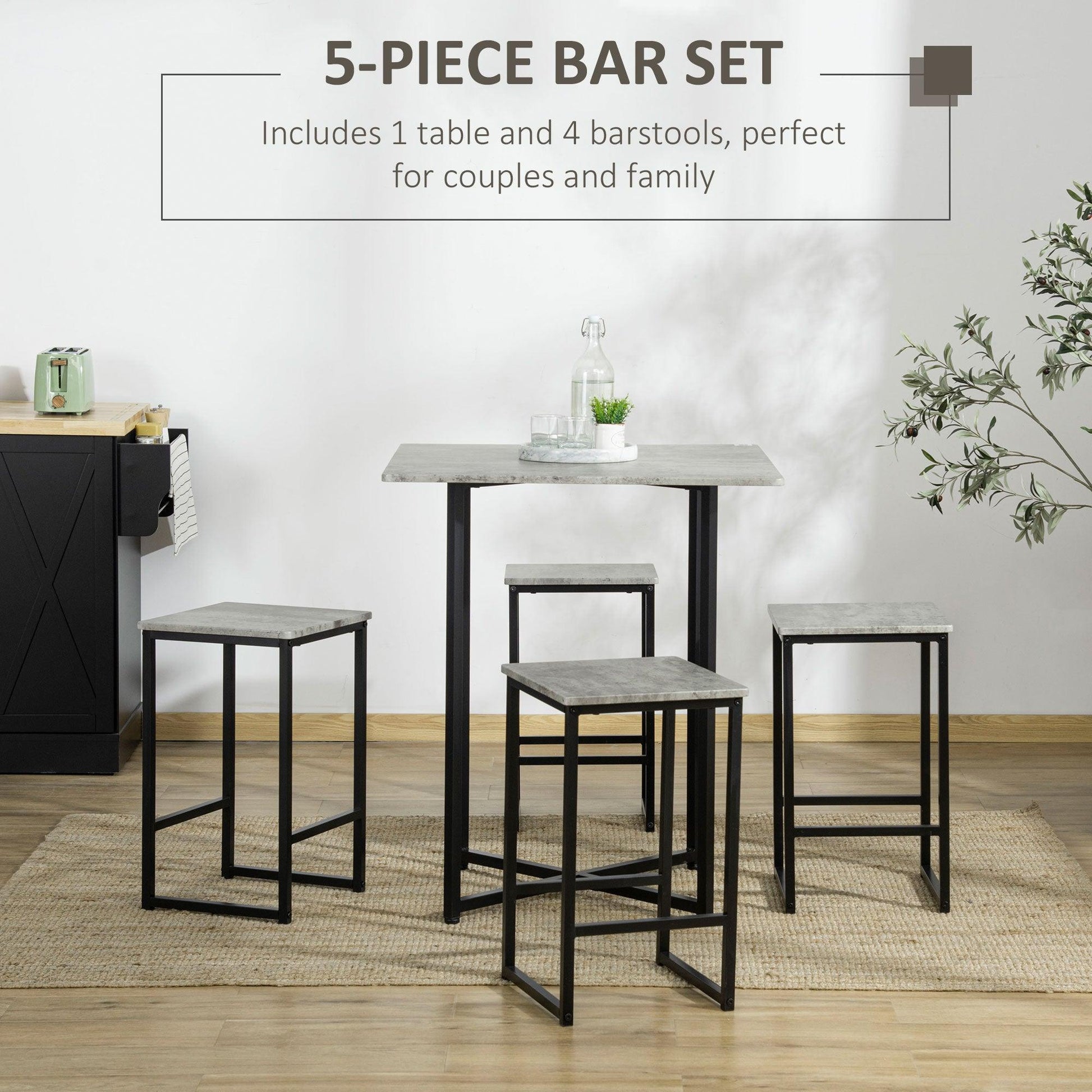 HOMCOM Square Bar Table Set: Stylish 4-Seater Kitchen Set - ALL4U RETAILER LTD