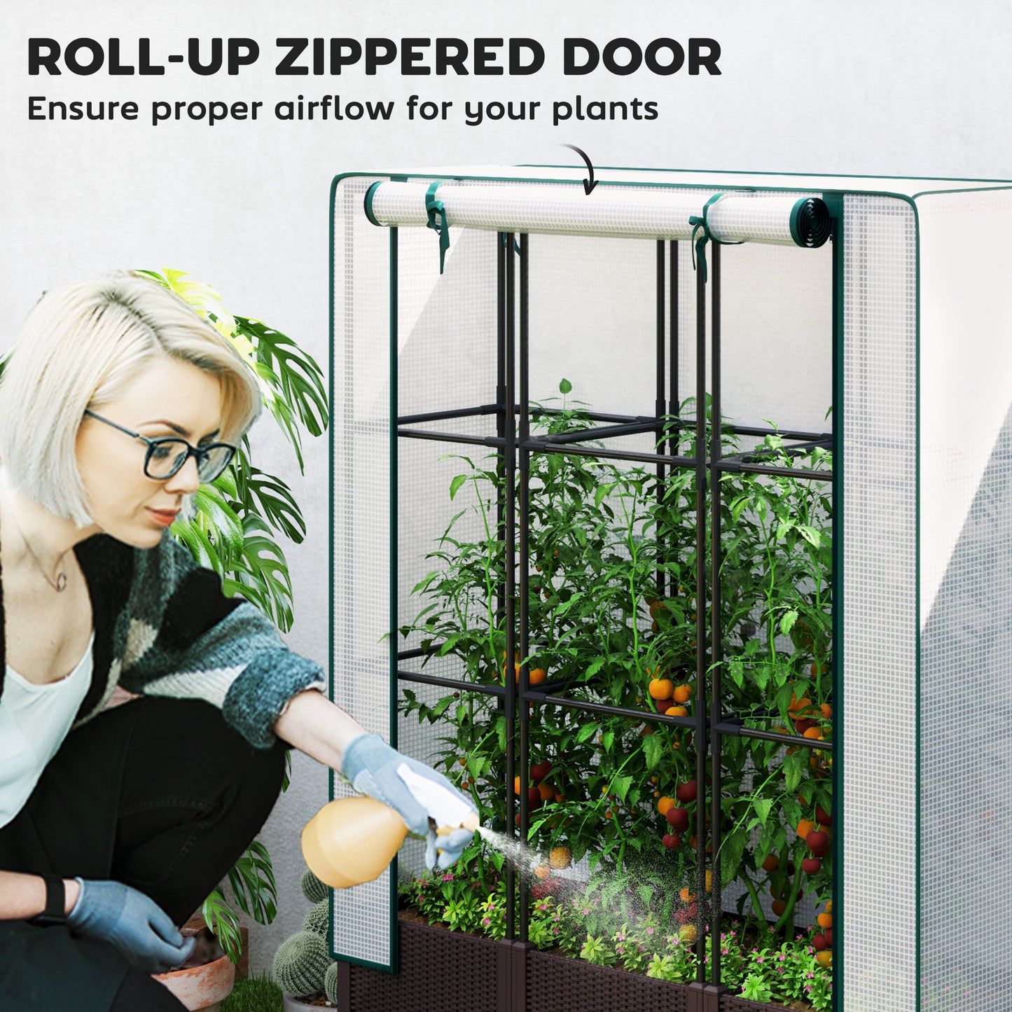 Outsunny Raised Garden Bed With Trellis And PE Cover For Climbing Plants Vegetables And Flowers 120x40x140 cm