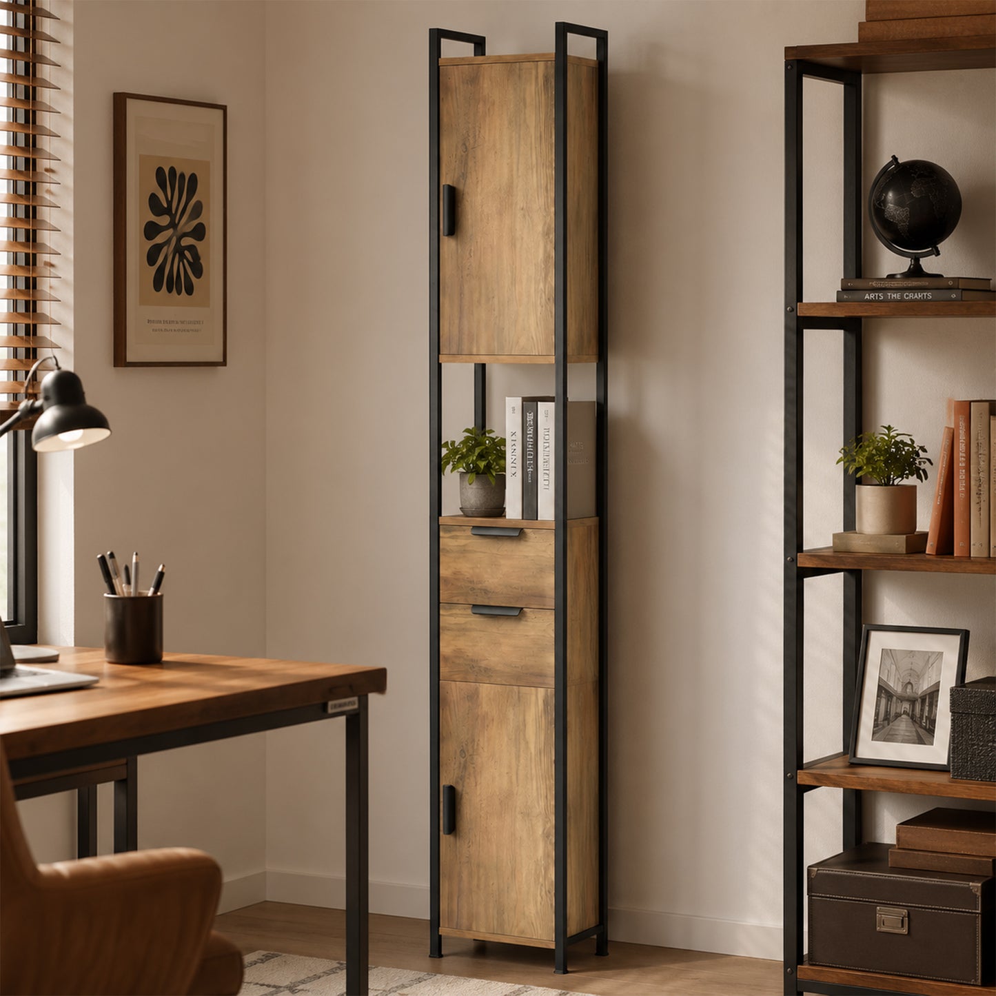 HOMCOM Tall Slim Freestanding Bathroom Cabinet With Drawers And Shelves Linen Storage Brown