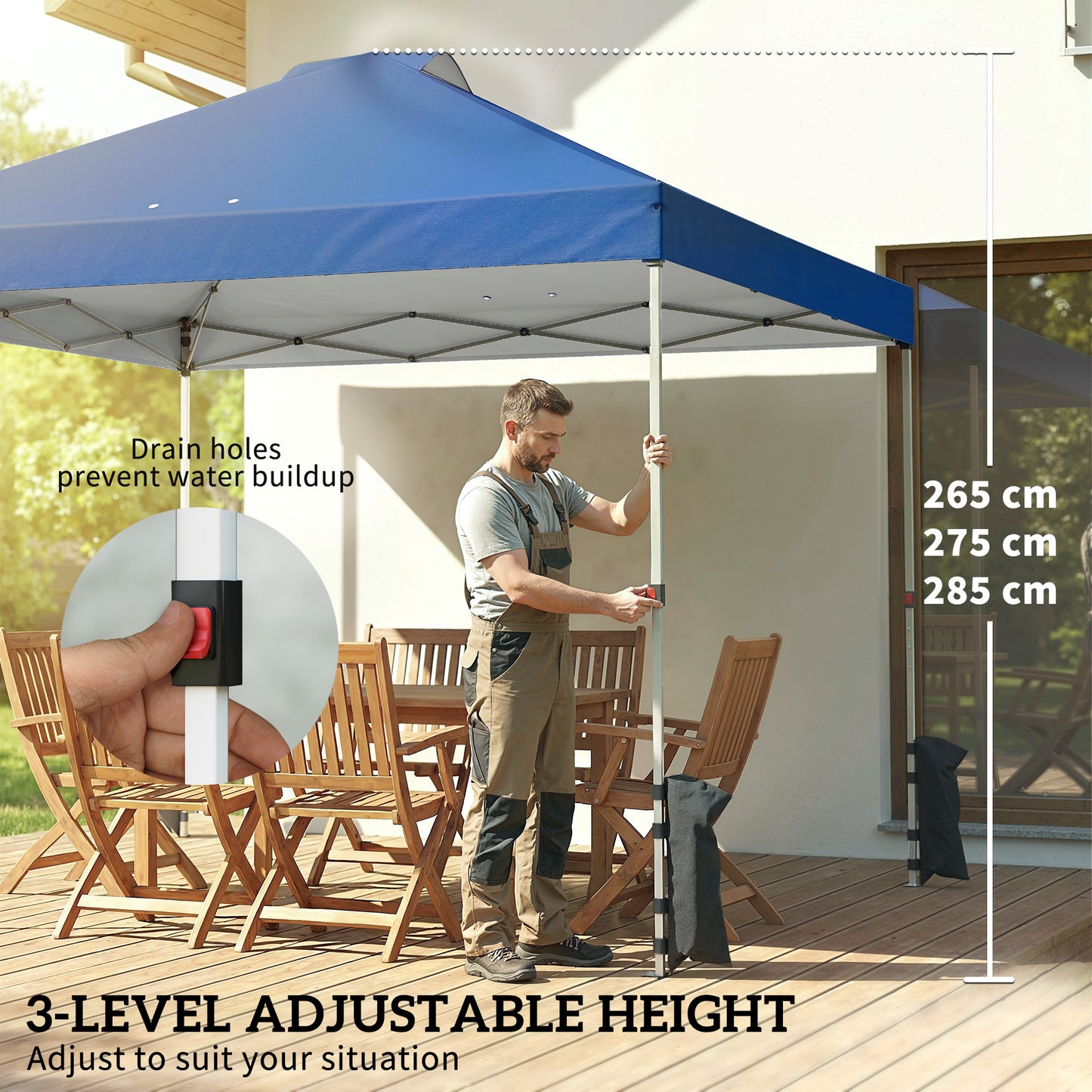 Outsunny Pop Up Gazebo 3 x 3 m Waterproof Height Adjustable Canopy With 3 Sidewalls And Wheeled Bag Dark Blue