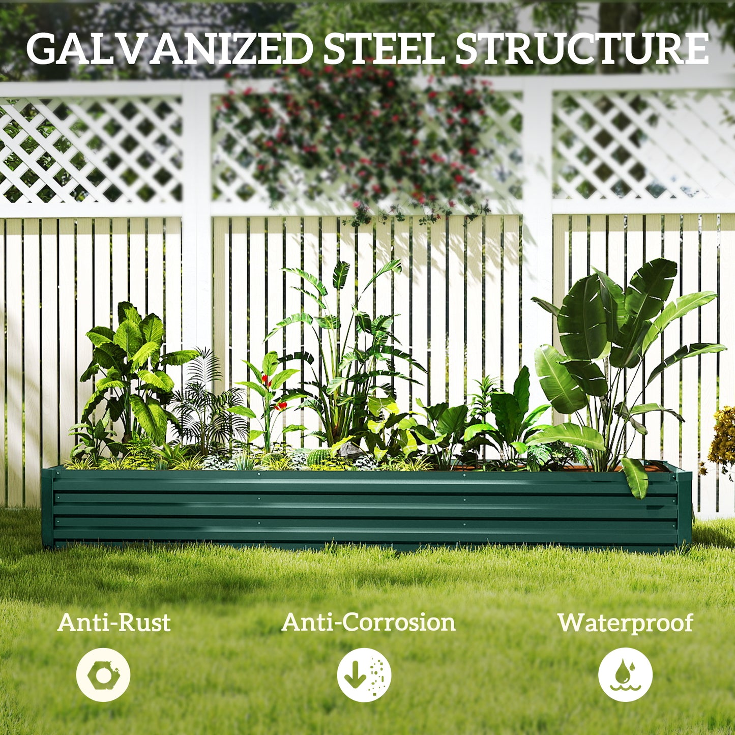 Outsunny 60 x 240cm Galvanised Steel Planter With Open Bottom Raised Garden Bed