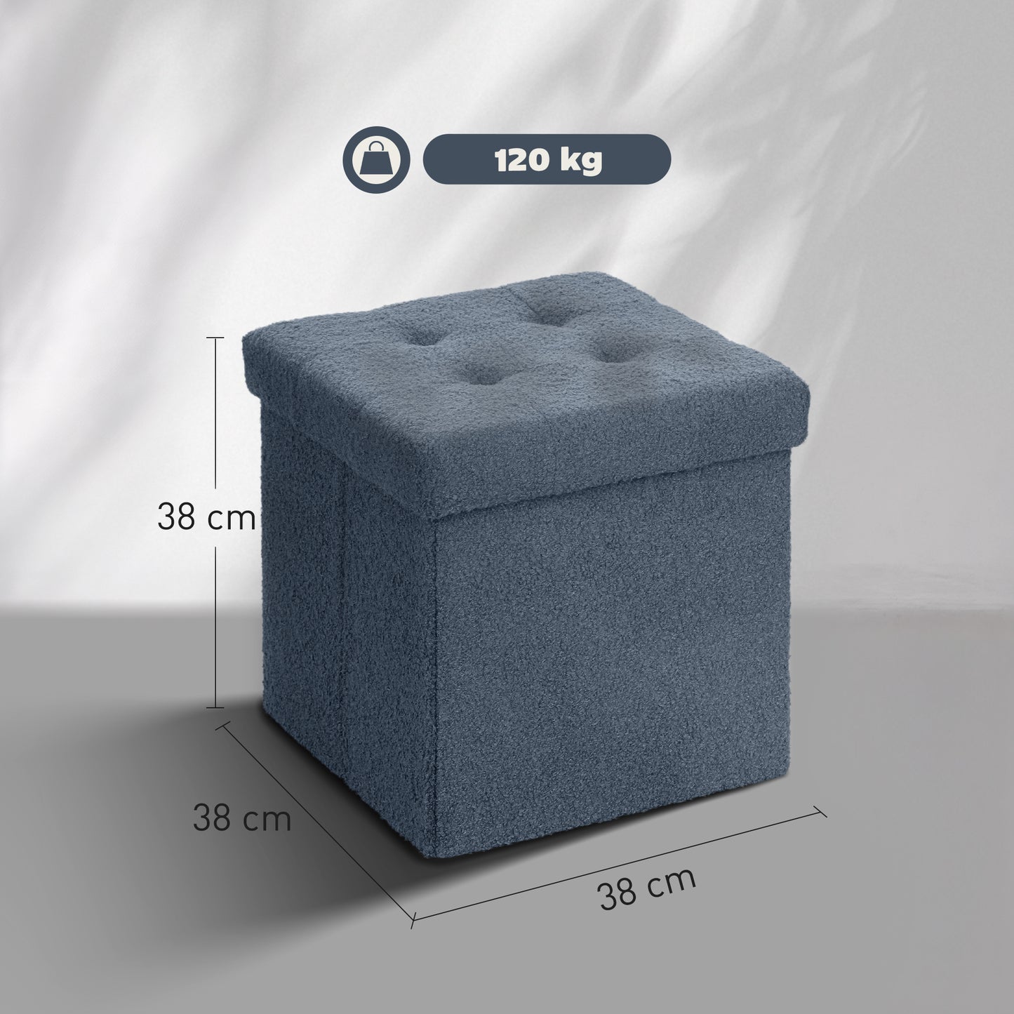 HOMCOM Foldable Sherpa Fleece Storage Ottoman Blue With High Density Foam For Space Saving Living Room Organization